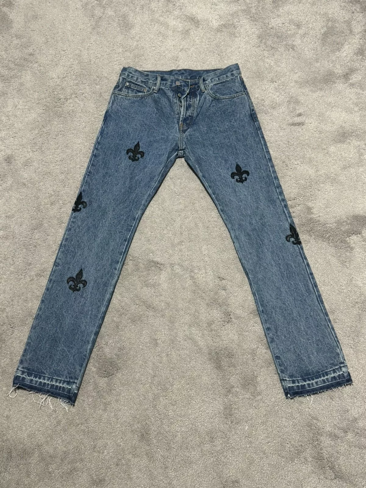 MNML Denim MNML Straight leg denim with leather patchwork Blue