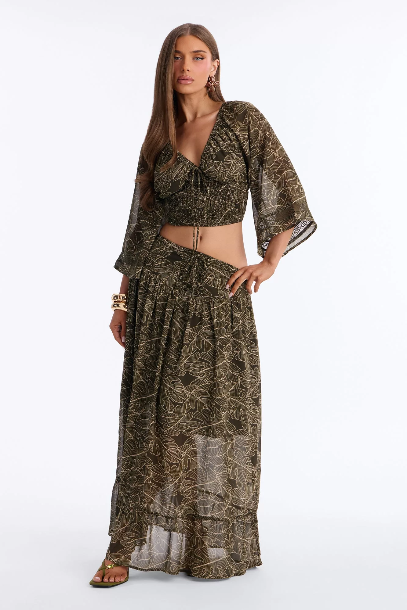 Palm Hours Skirt Set - Olive/combo