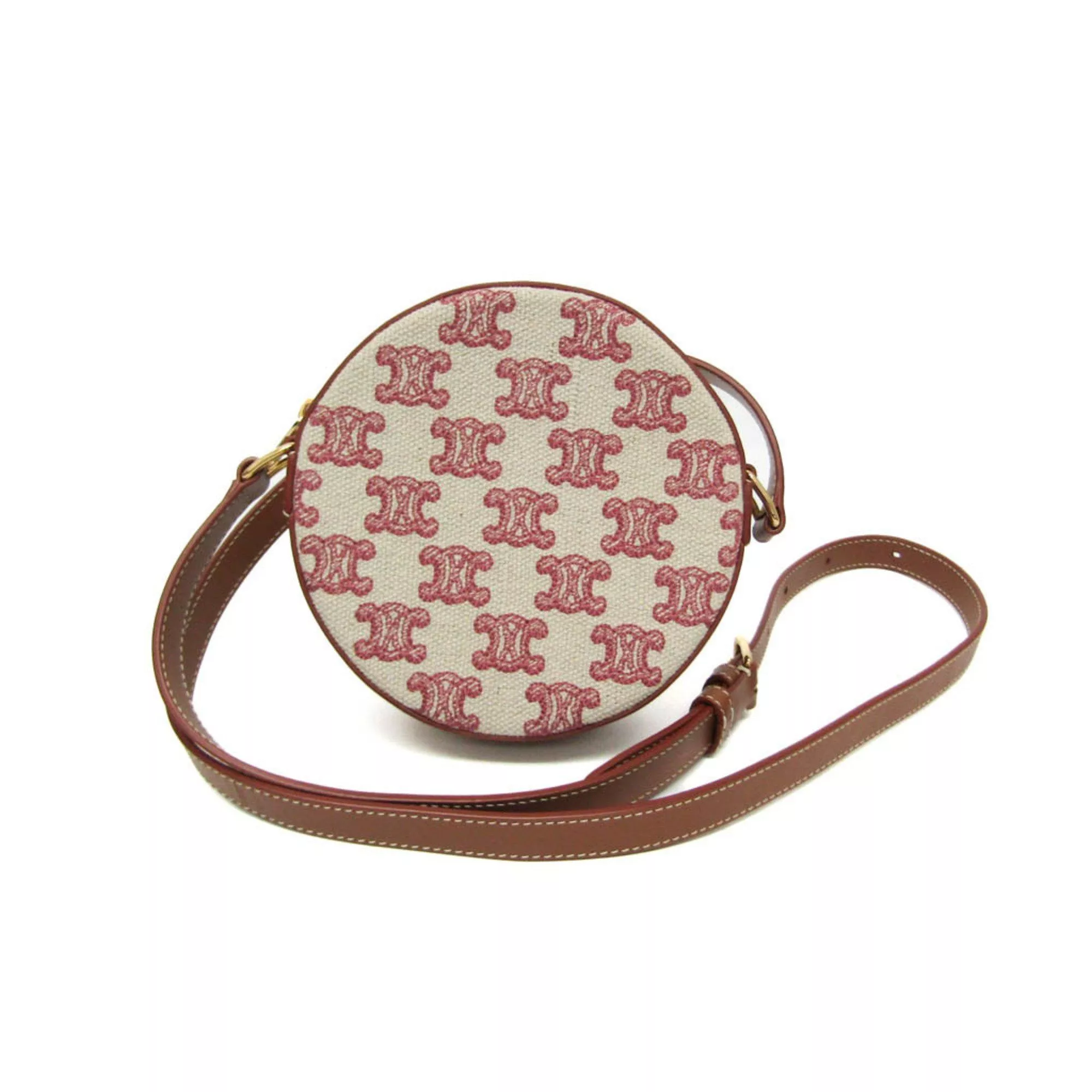 Celine Other Celine Fox Red Triomphe Round Women's Canvas,Leather Shoulder Bag Beige,Brown,Pink