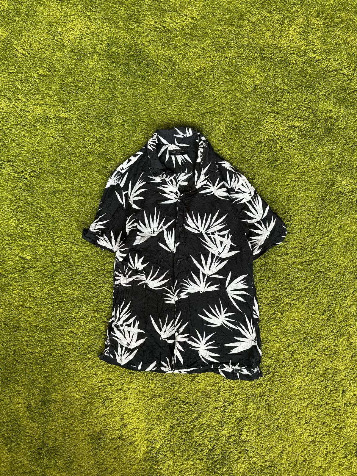 Allsaints Shirts Button Ups Allsaints × Designer AllSaints avant garde camp collar palms summer pattern shirt Black Avant-Garde