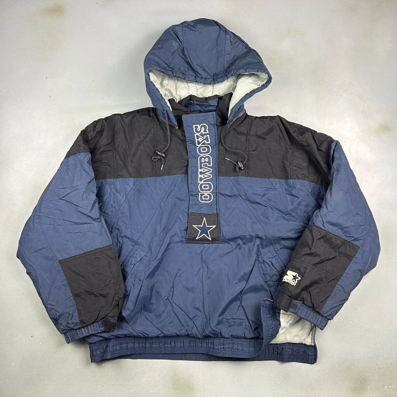 Starter Down Jackets VINTAGE 90s Dallas Cowboys Starter Anorak 1/4 Zip Jacket M Blue
