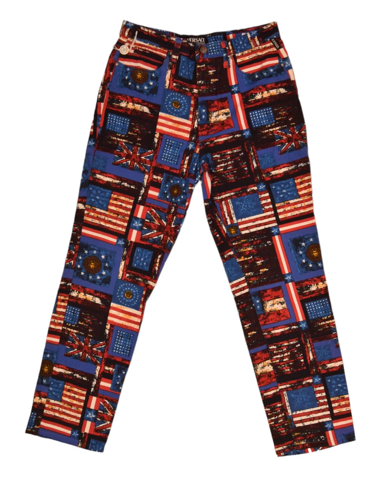 Versace Jeans Couture Jeans 90's Versace Jeans Couture Trousers USA UK Flag Medusa Multi