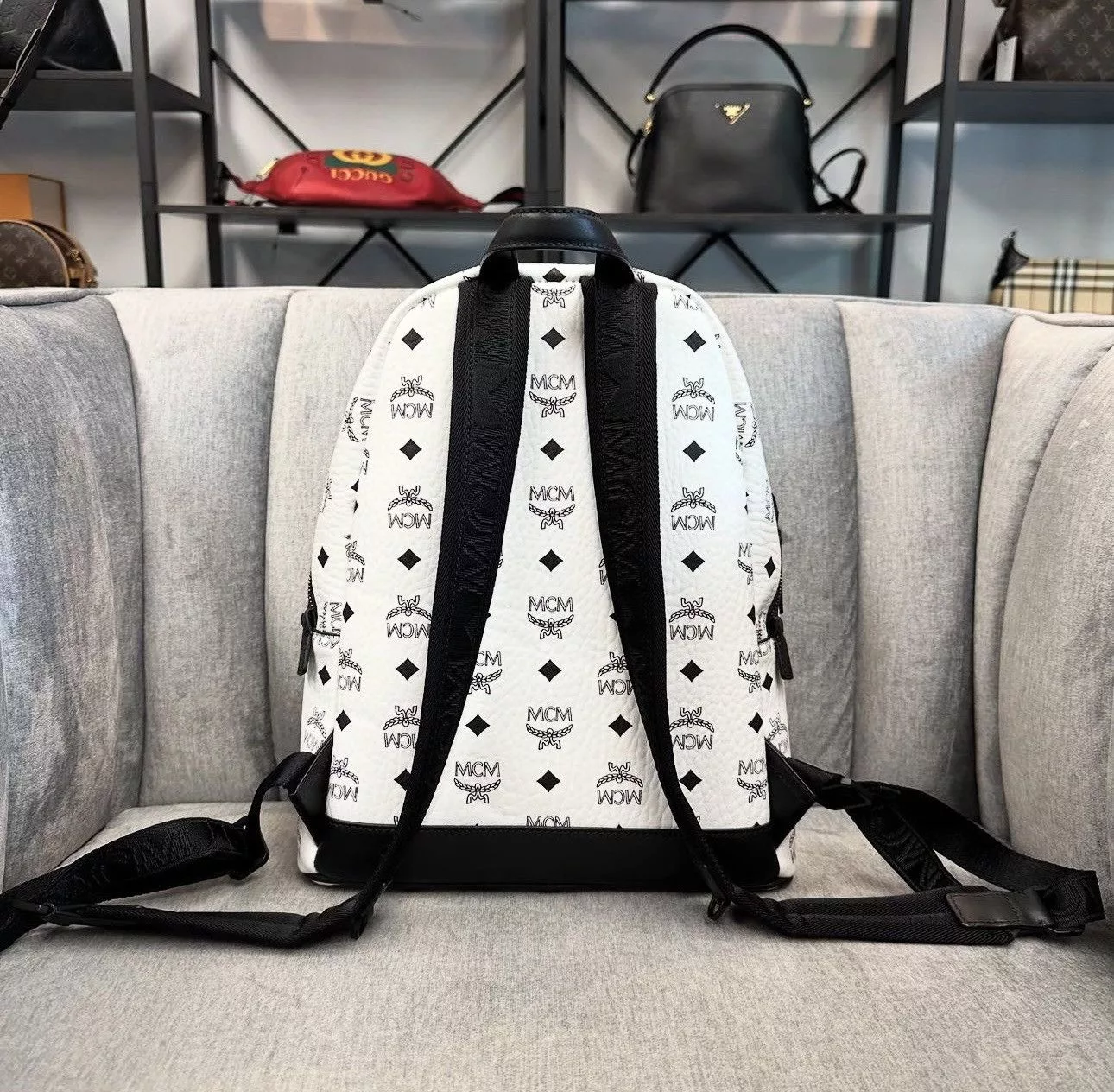 MCM Backpacks Authentic MCM Small Stark Backpack White