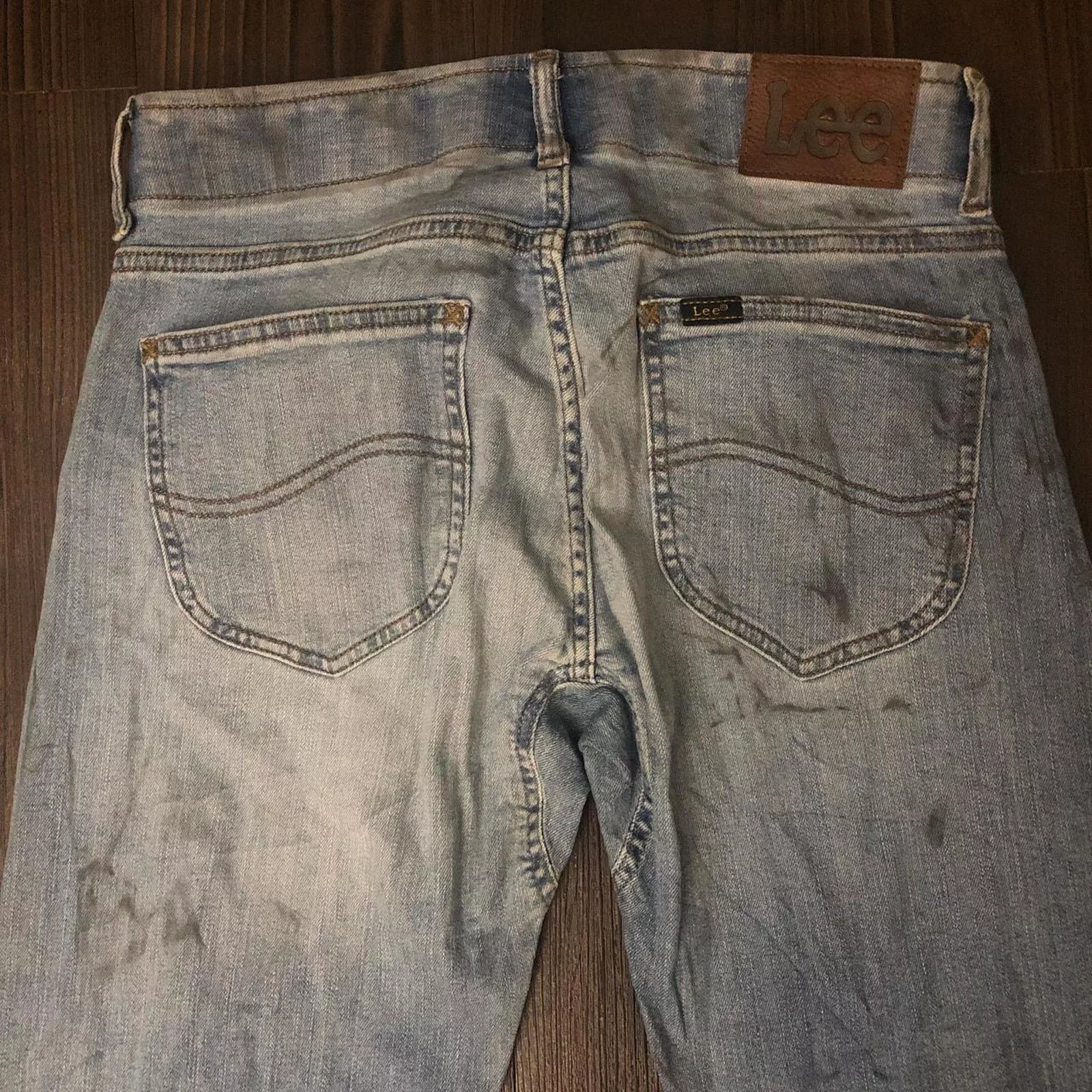 Men’s Distressed Slim Fit Lee Denim Jeans Blue