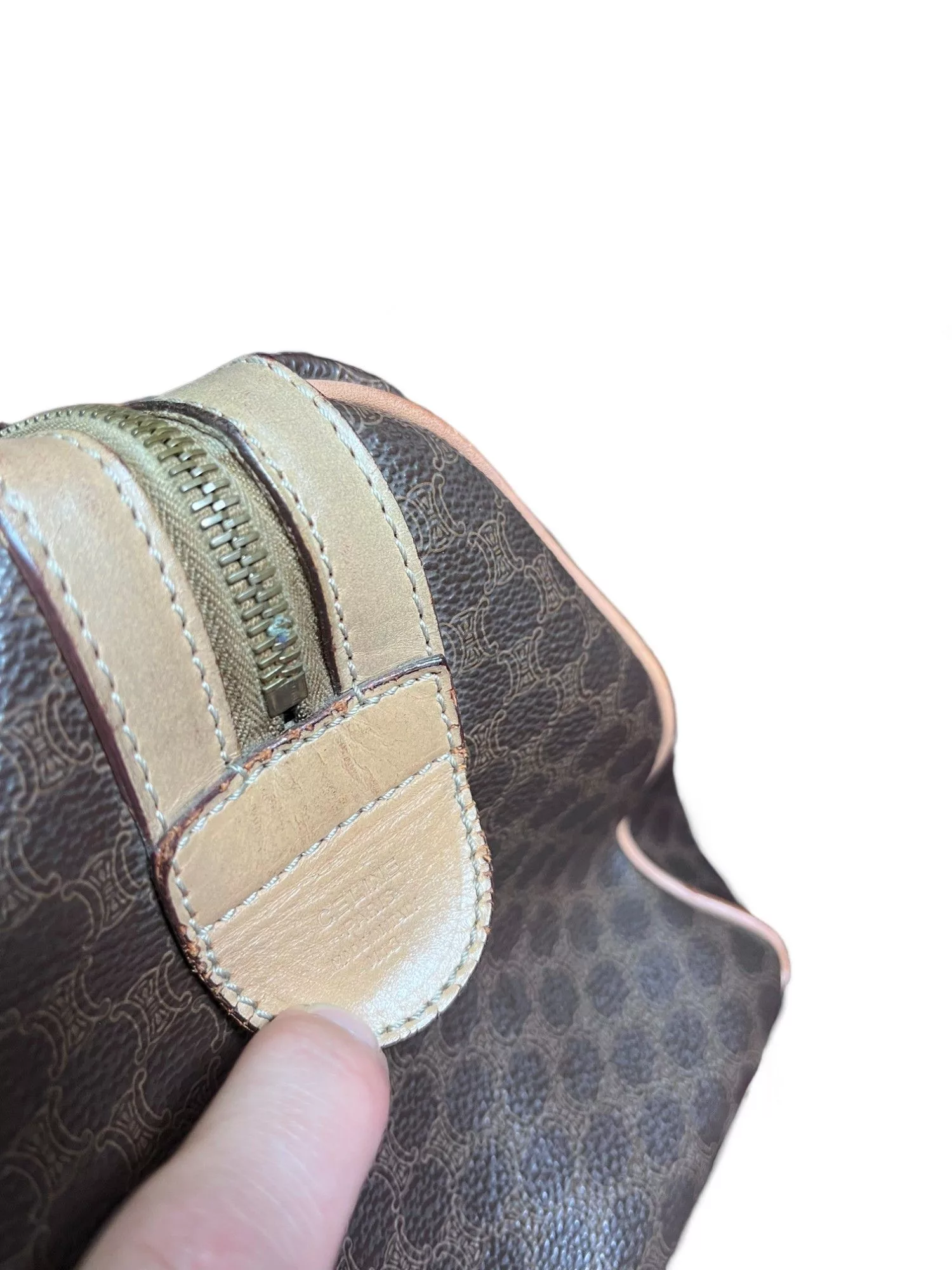 Celine Handle Bags Celine - Mini Boston Handbag Brown Beige Leather Monogram