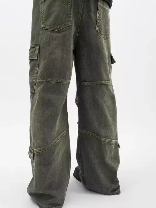 Japanese Brand Denim Japanese Brand × Jean Retro washed distressed workwear loose wide leg jeans Multi Streetwear