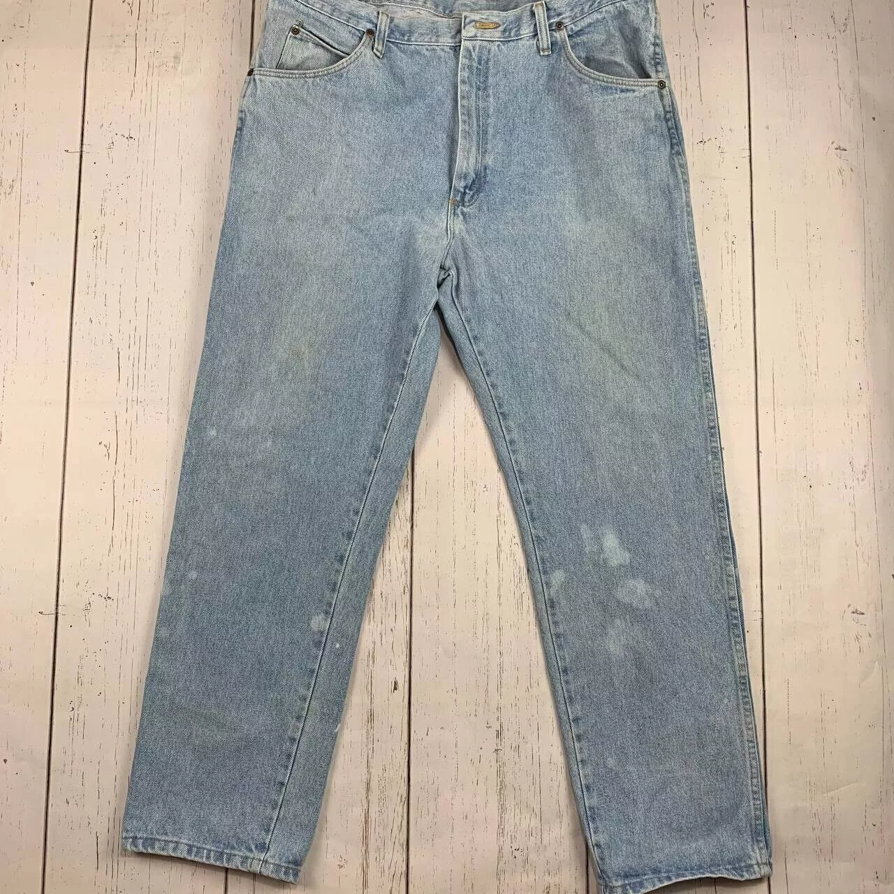 Wrangler Denim Wrangler 38x30 Straight Fit Faded Mid Rise Jeans Denim Mens Blue
