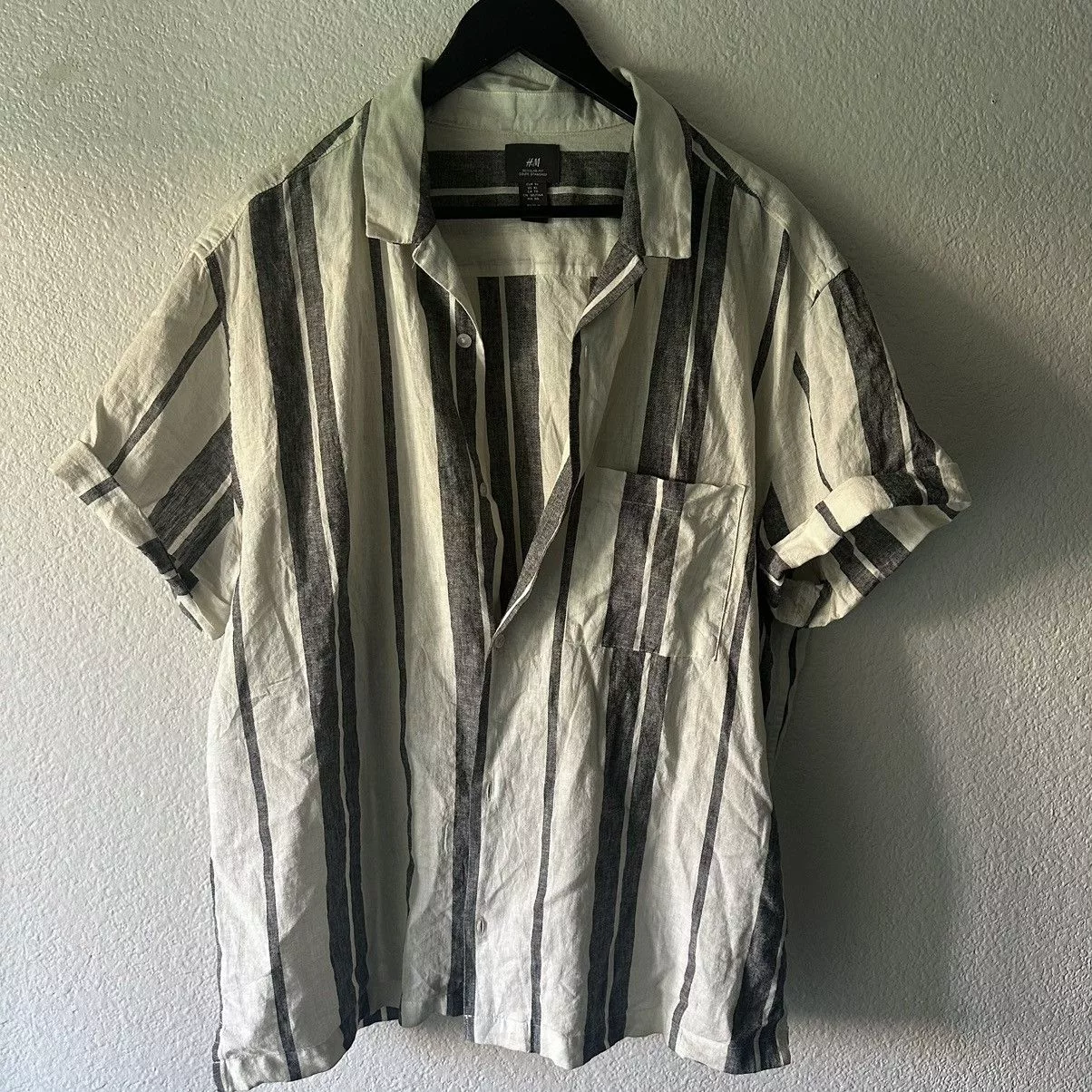 H&M Shirts Button Ups H&M Men’s Linen Short Sleeve Button Up White