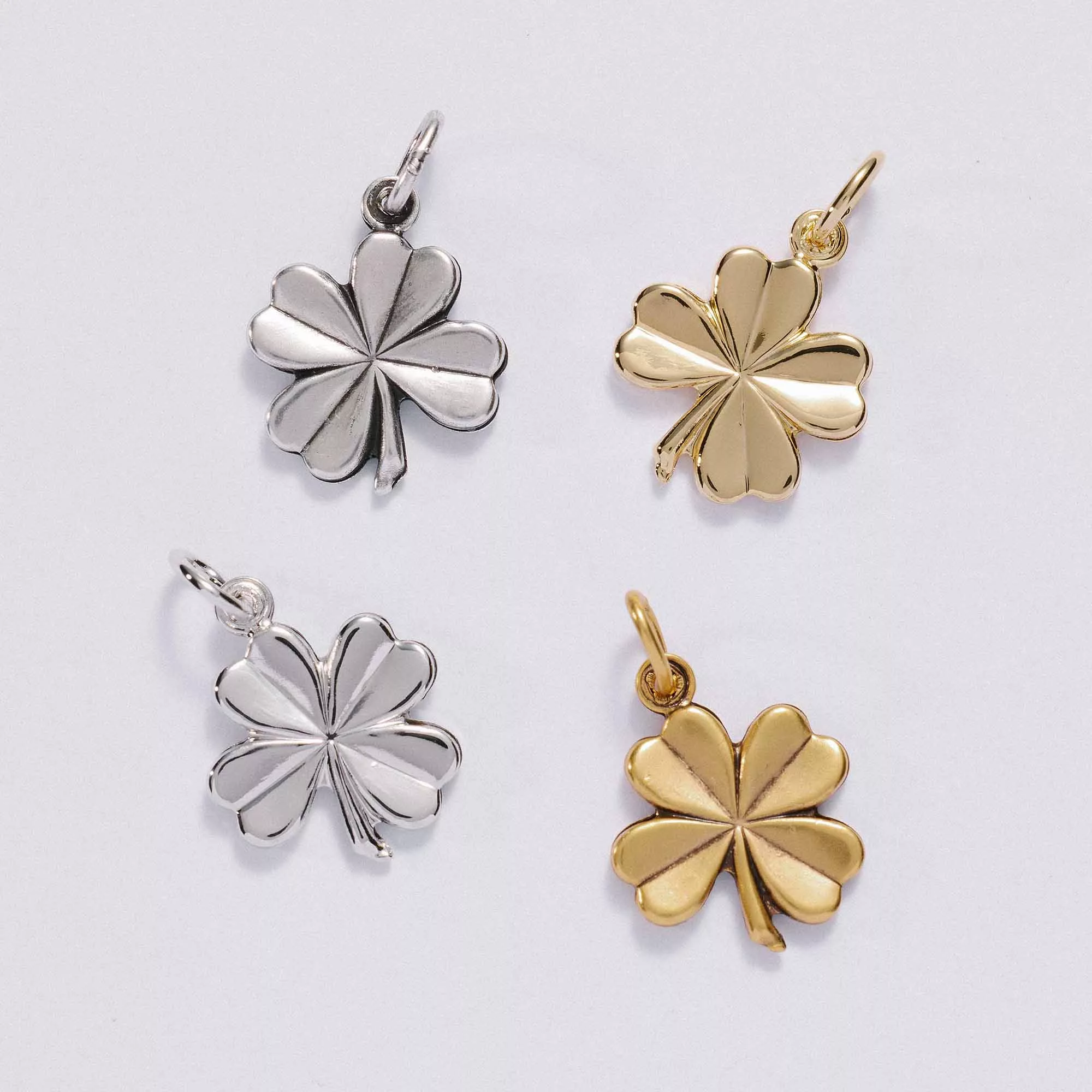 &LIVY Lucky Clover Charm all four variants finely finished gold finely finished silver antique gold and antique silver four-leaf clover pendants