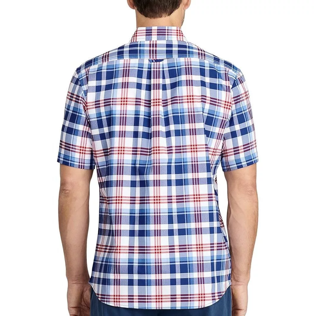Izod Shirts Button Ups Izod Mens Blue White Red Plaid Short Sleeve Button Down Poly