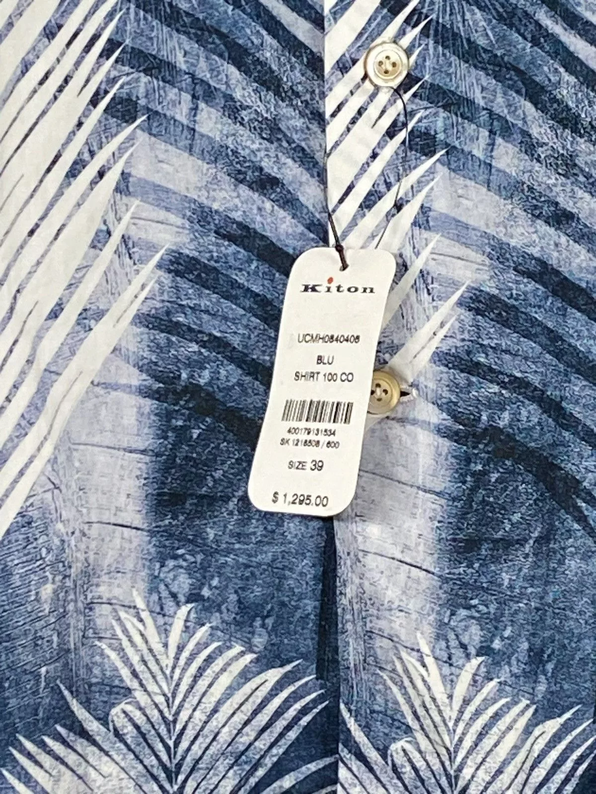Kiton Shirts Button Ups Kiton Palm Tree Print Button-Up Shirt size 39/15.5 Blue