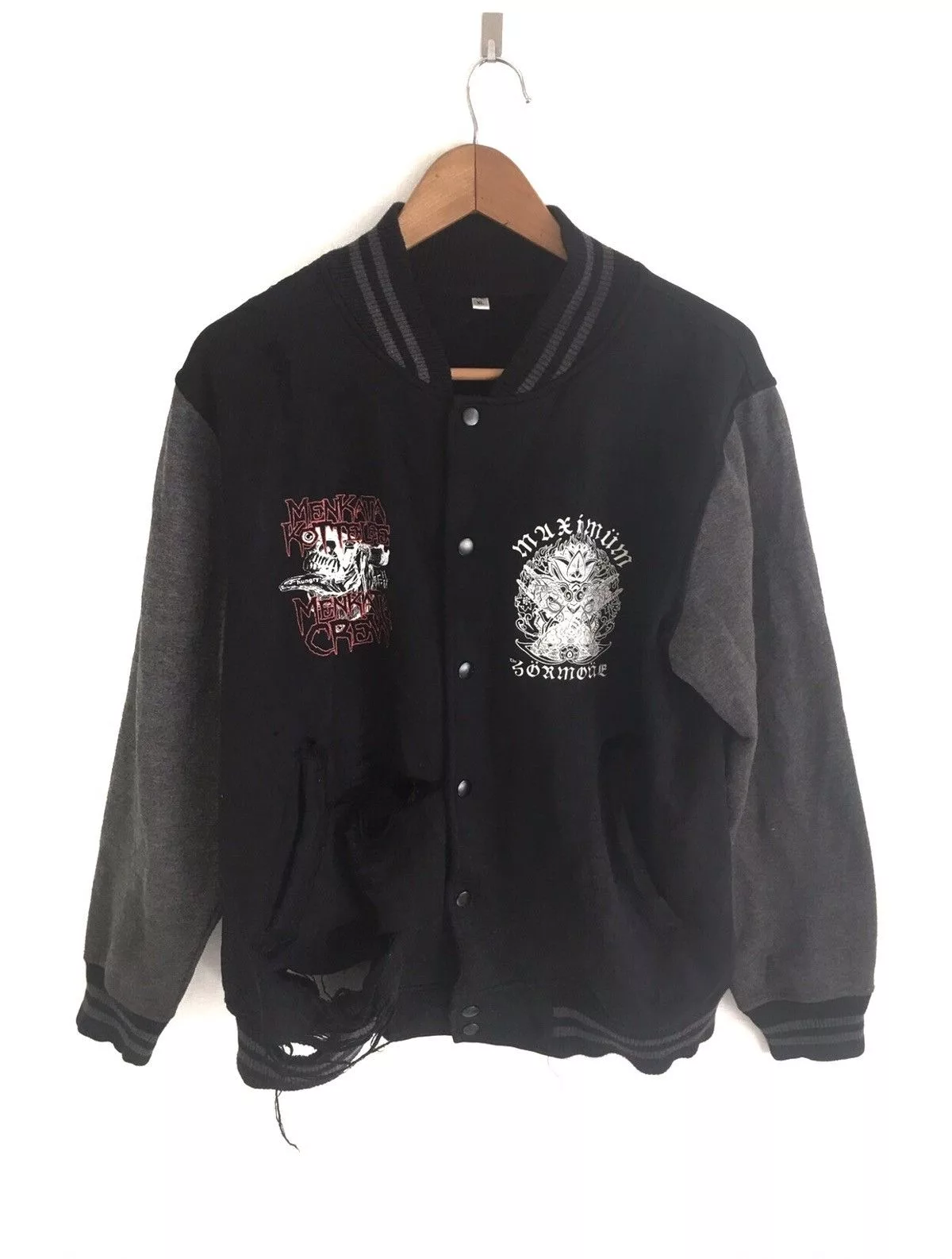 Band Tees Light Jackets Band Tees × Japanese Brand × Seditionaries Maximum hormone Distress metal band Varsity jacket Black