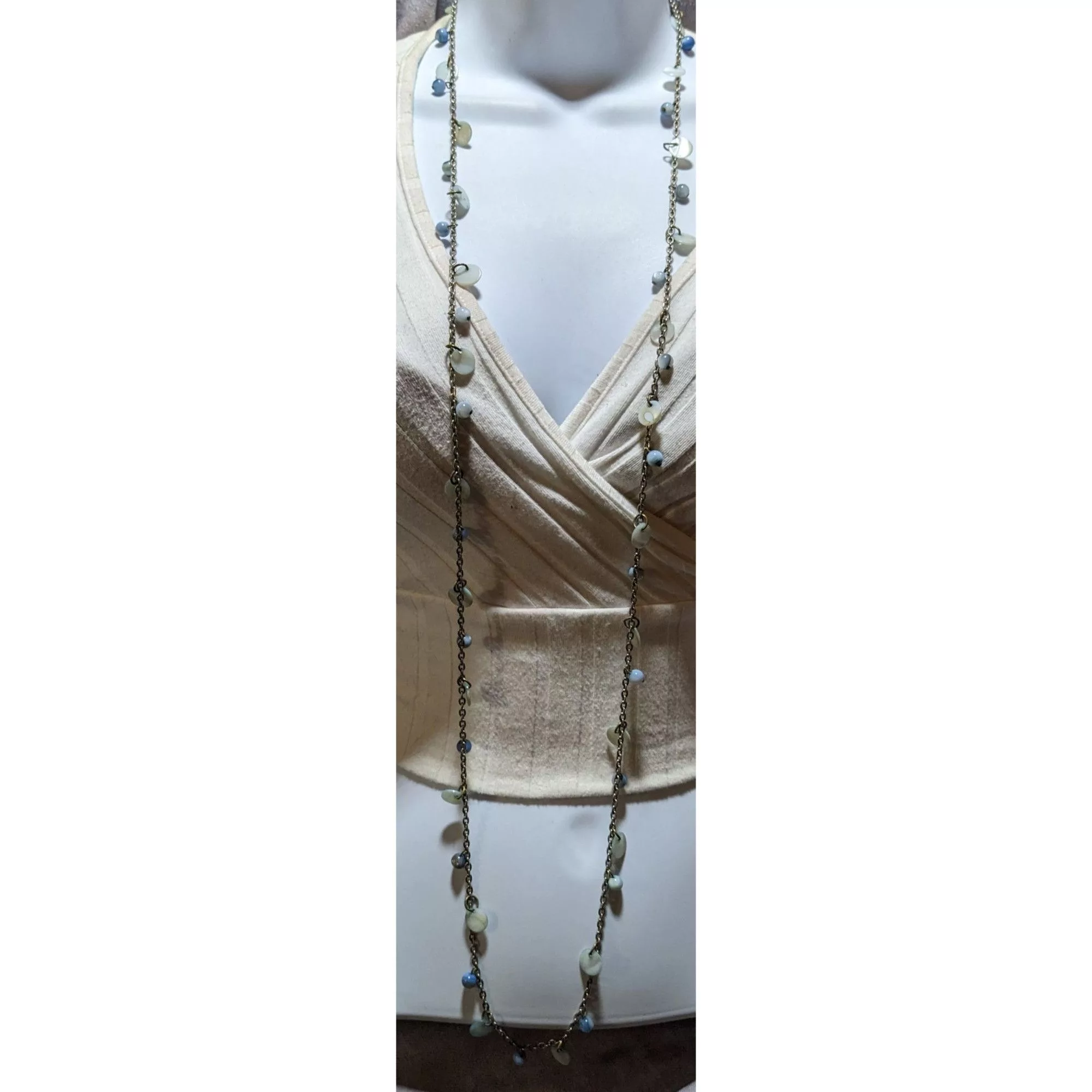 Other Necklaces Other Beachy Blue Shell Beaded Opera Necklace