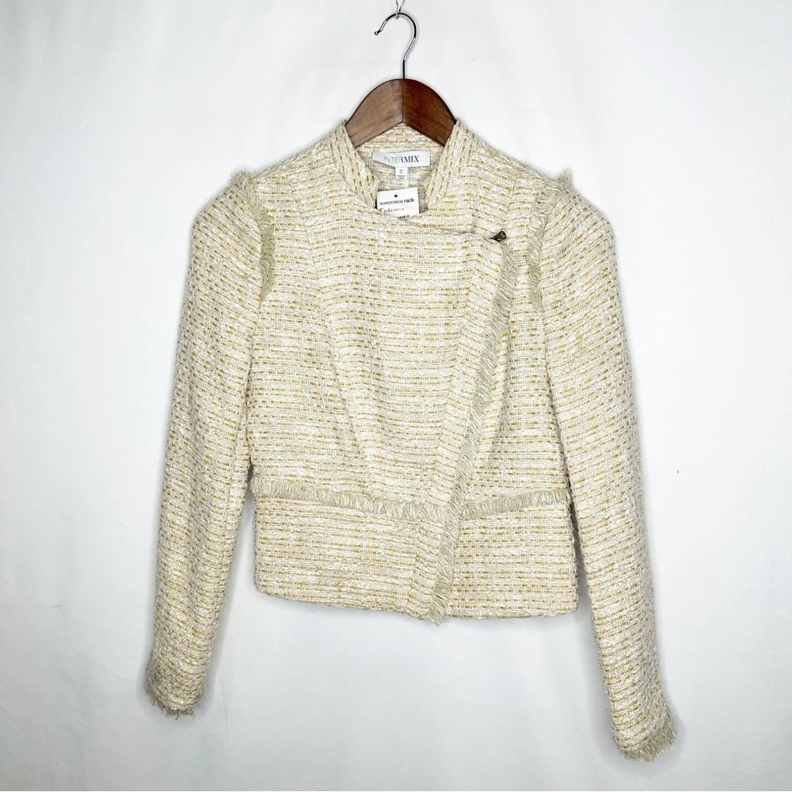 INTERMIX Blazers INTERMIX Yellow & White Woven Front Zip Blazer NWT in Size 0