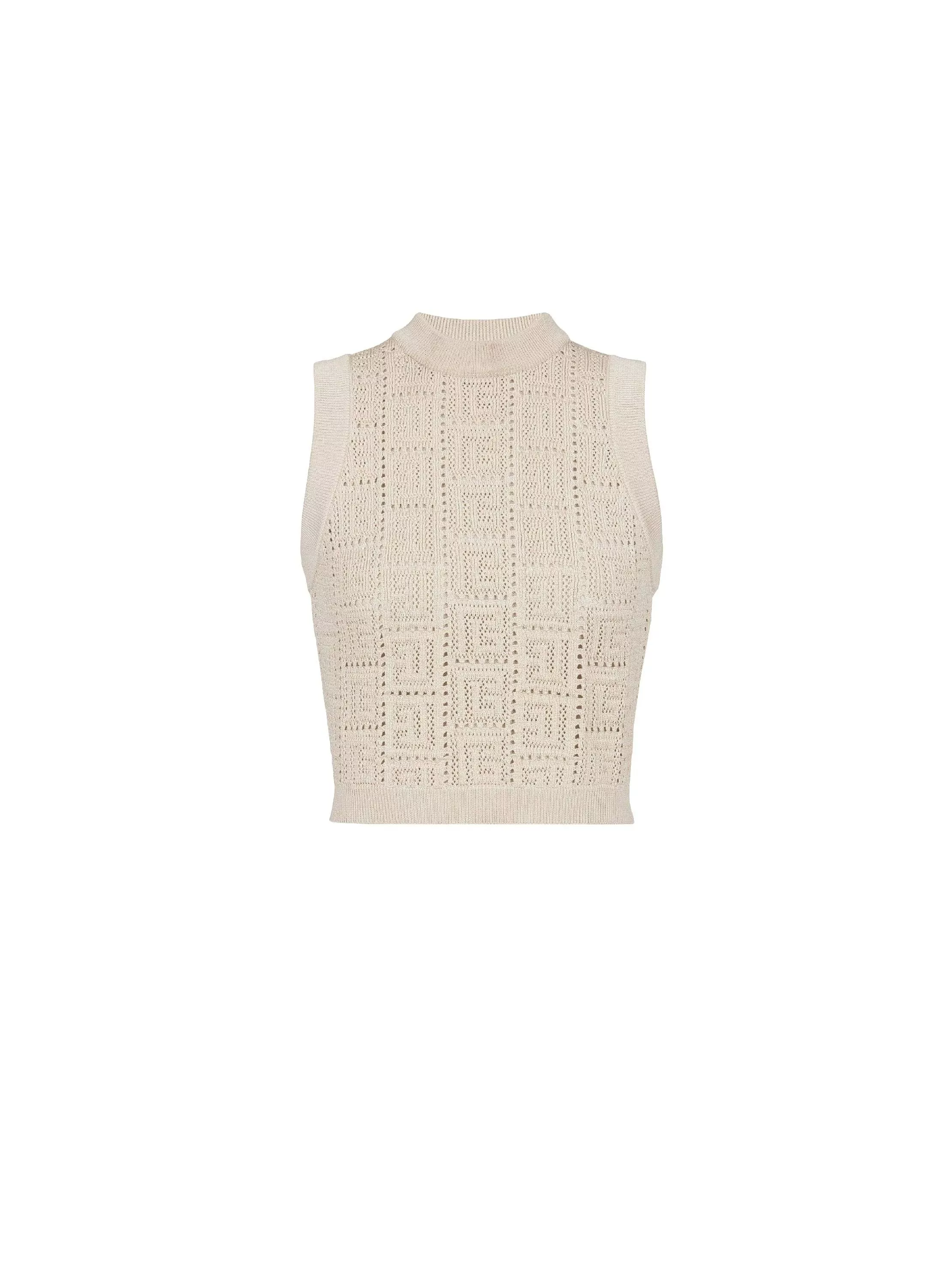 Balmain Crop Tops Balmain o1s1rm0624 Monogrammed Openwork Knit Top in Beige