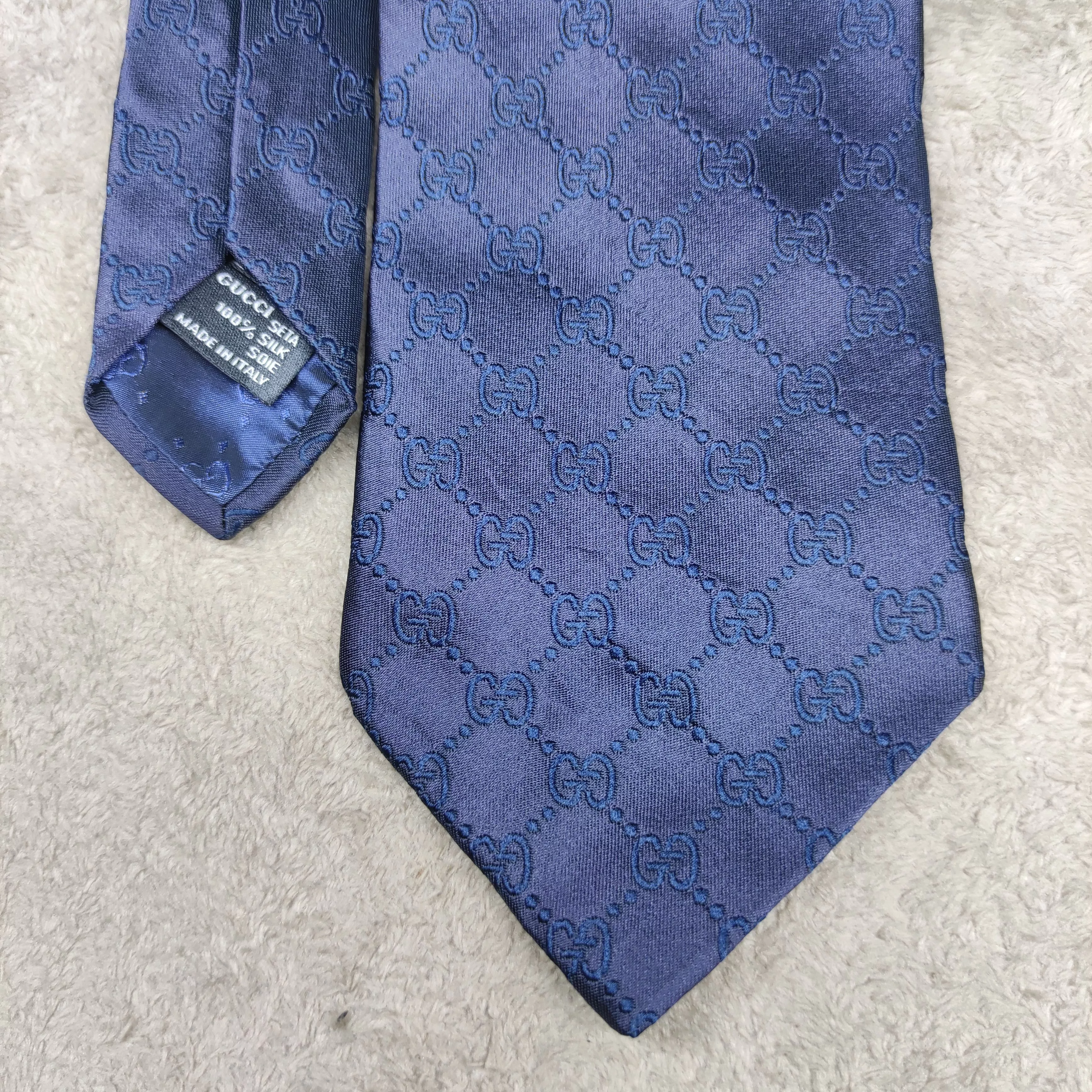 Gucci Ties Pocketsquares Gucci "GG" Monogram Pattern Silk Tie in blue navy