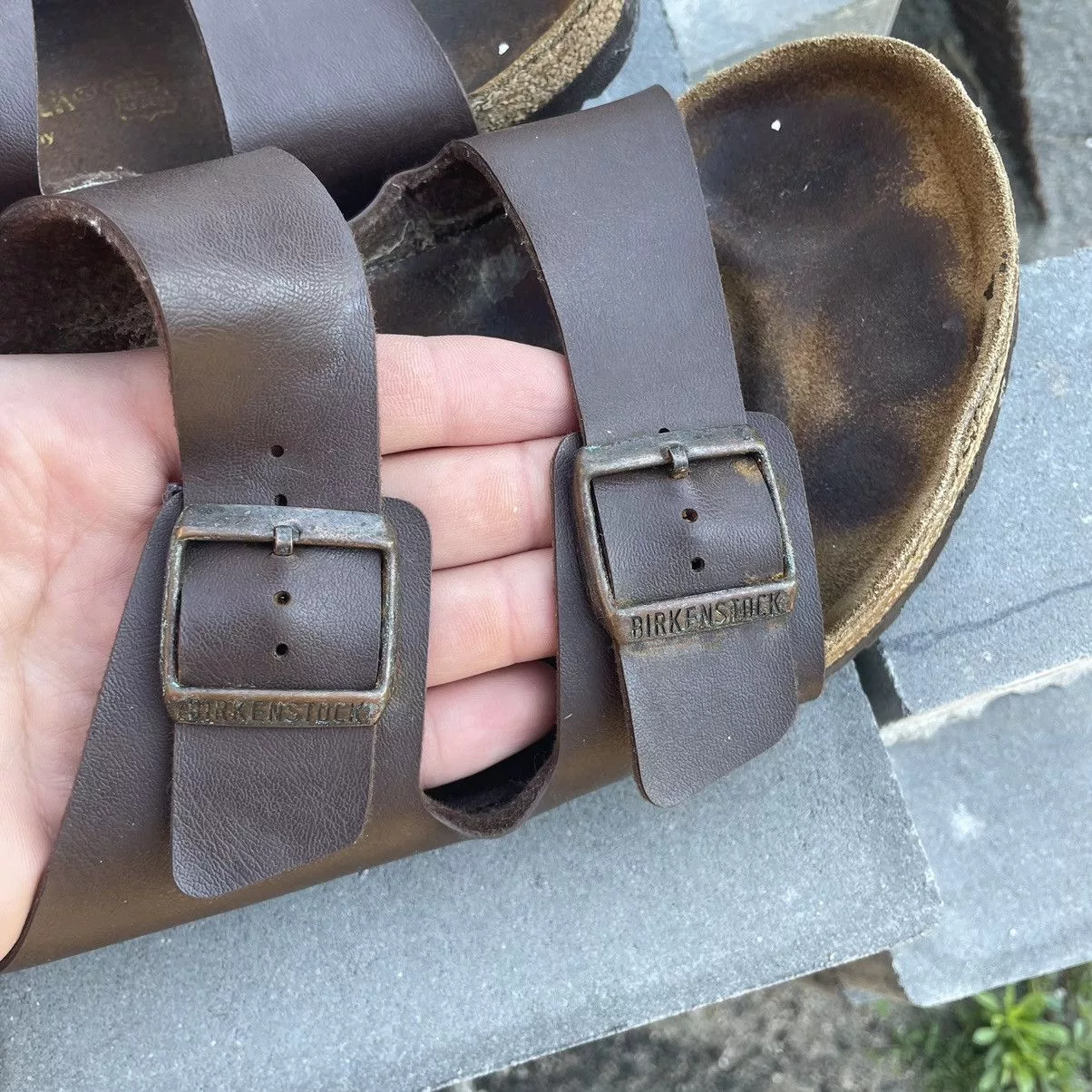Brown leather Birkenstock sandals slip on Germany Multi Luxury