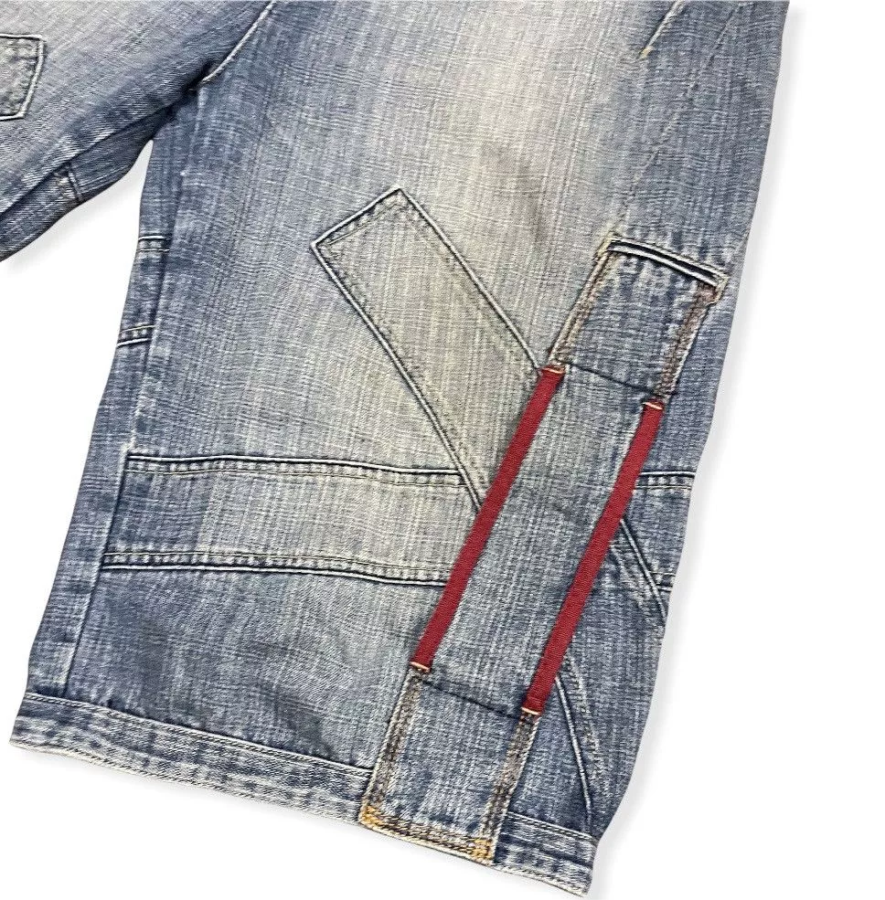 Marithe + Francois Girbaud Shorts Marithe + Francois Girbaud MFG Denim Shirt Embroidery Square Iconic Logo Pocket Blue
