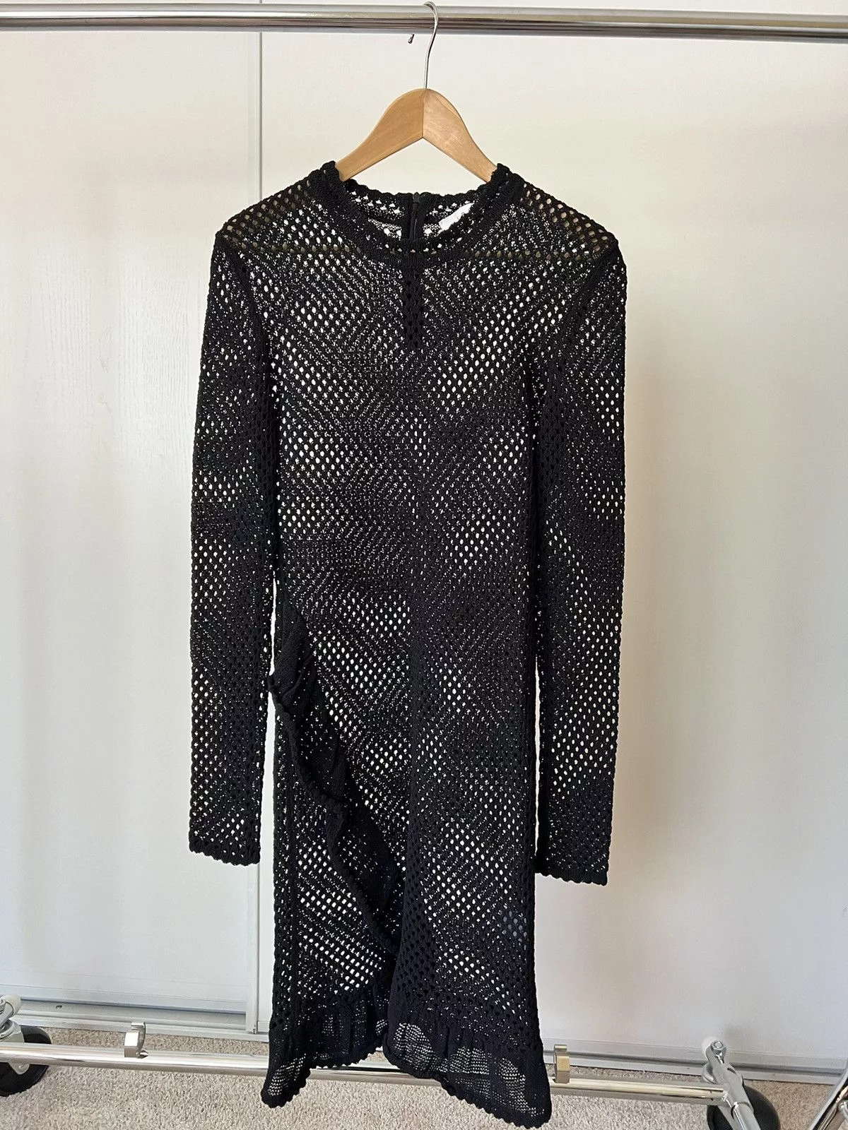 Iro Mini Dresses IRO | Black Long-Sleeved Bodycon Mesh Open Knit Dress