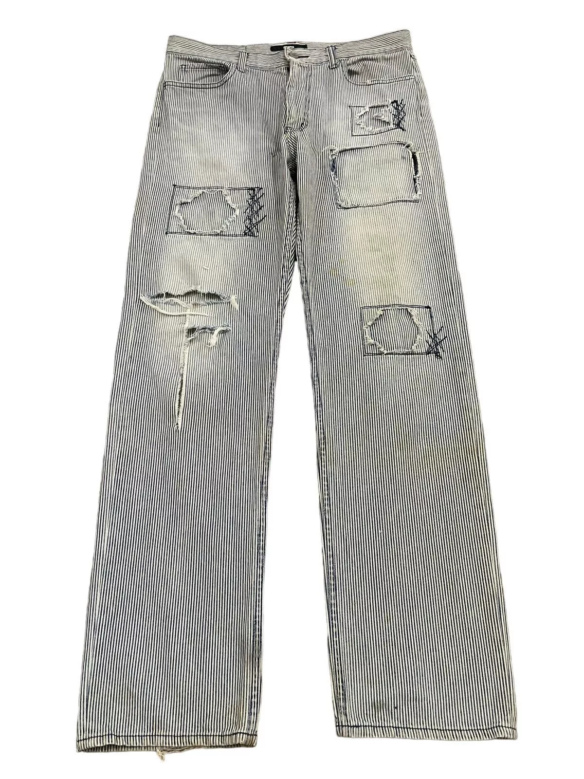 Beams Plus Denim Beams Plus × Beauty Beast × Japanese Brand Vintage Japan Beams Stripe Distressed Style Pant Blue