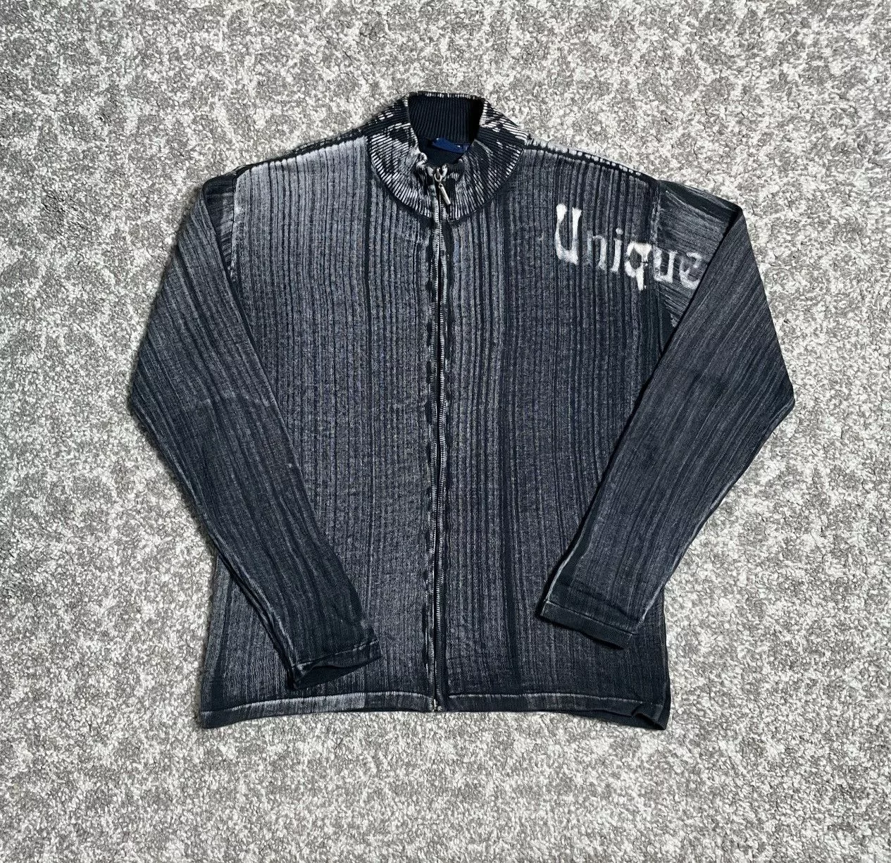 Vintage Sweaters Knitwear Vintage Grey Black Spray Striped Zip Knitwear Sweater Gray Avant-Garde