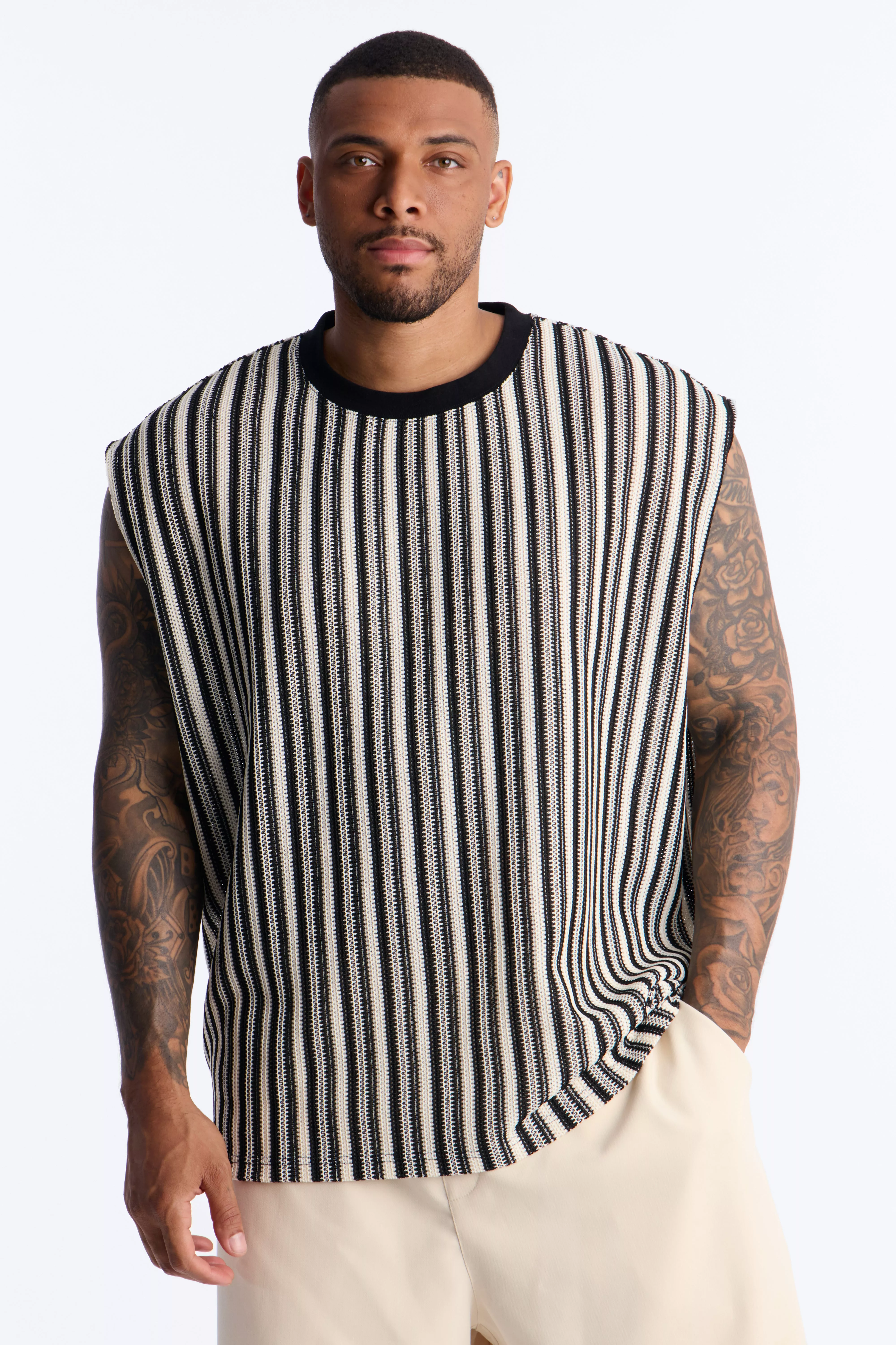 Ribbed Column Muscle Tee - Black/combo