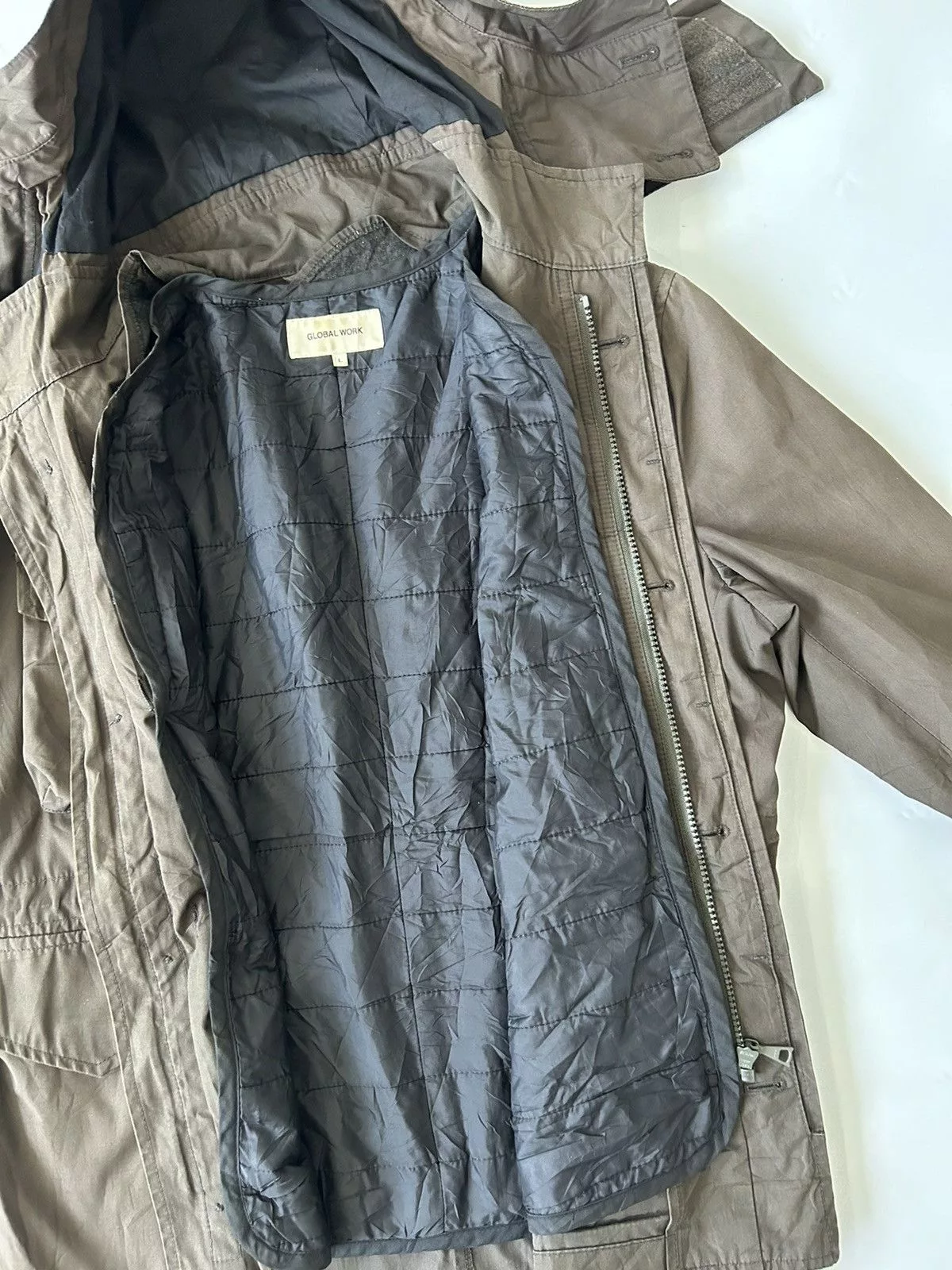Japanese Brand Parkas Japanese Brand GLOBAL WORK Multi Pocket Parka Jacket + Gorpcore Style Brown Streetwear