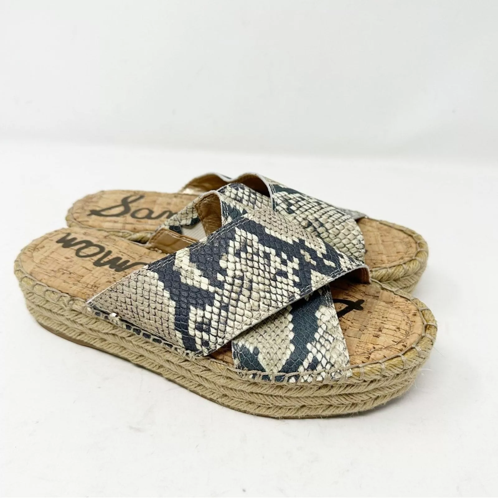 Sam Edelman Sandals SAM EDELMAN Natty Snakeskin Espadrille Slide Sandals in 7.5 Brown
