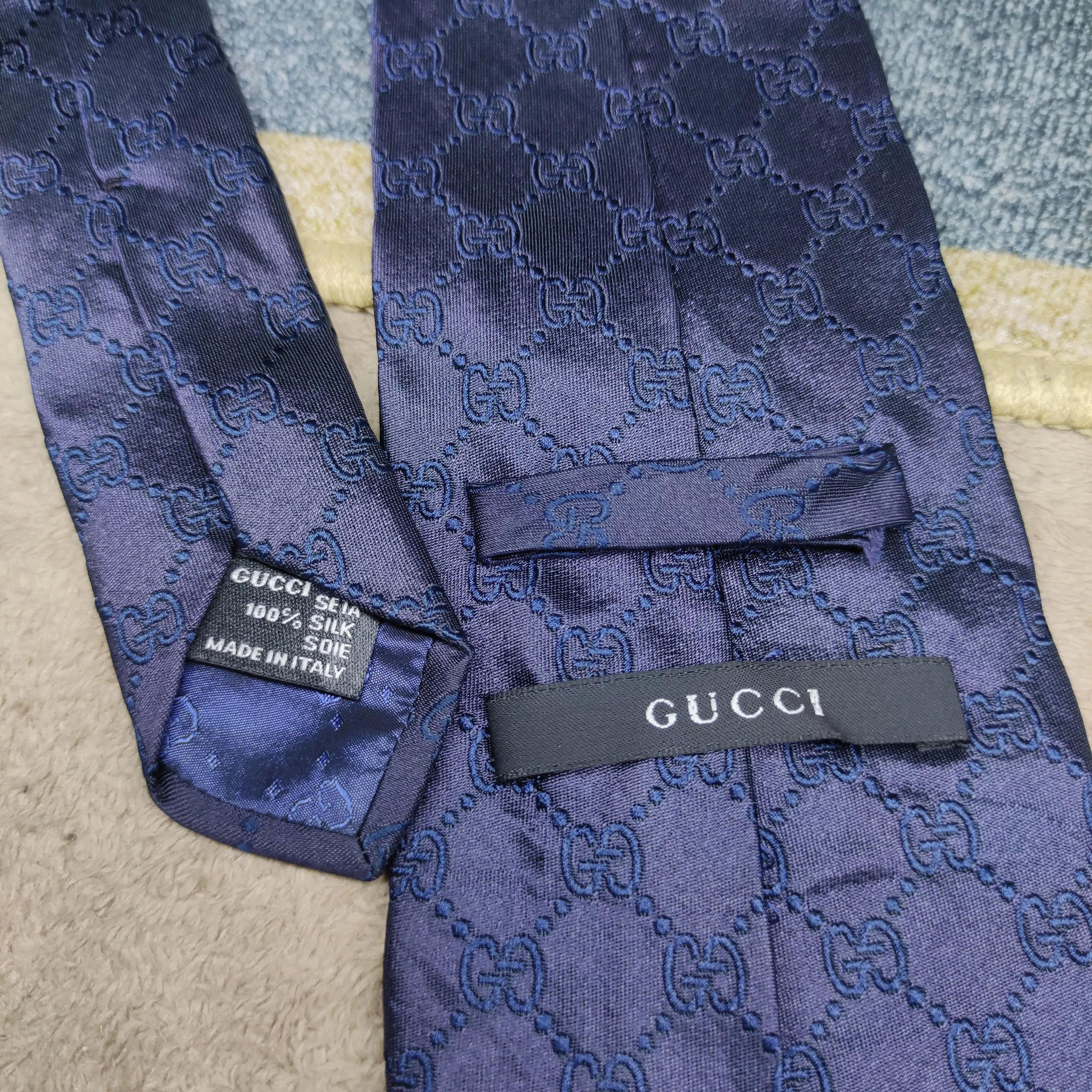 Gucci Ties Pocketsquares Gucci "GG" Monogram Pattern Silk Tie in blue navy