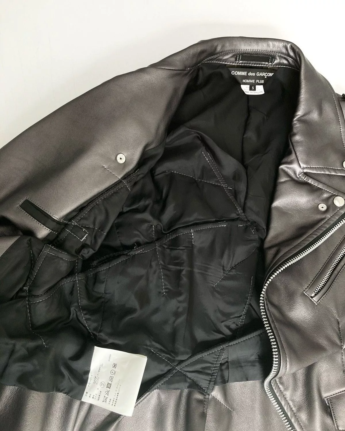 Comme des Garcons Leather Jackets Comme des Garcons × Comme des Garcons Homme Plus × Junya Watanabe ❌ NWT CDG AD2020 homme plus fold stitch Rider Black