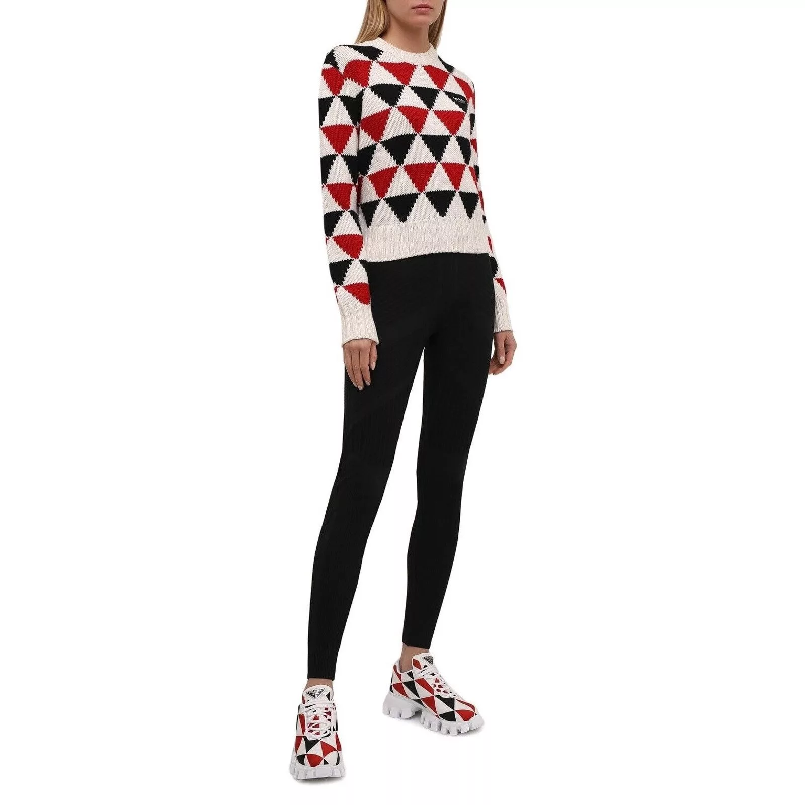 Prada Low Top Sneakers Prada 1E863M WHITE BLACK RED NYLON LOGO THUNDER LOW SNEAKERS 38.5