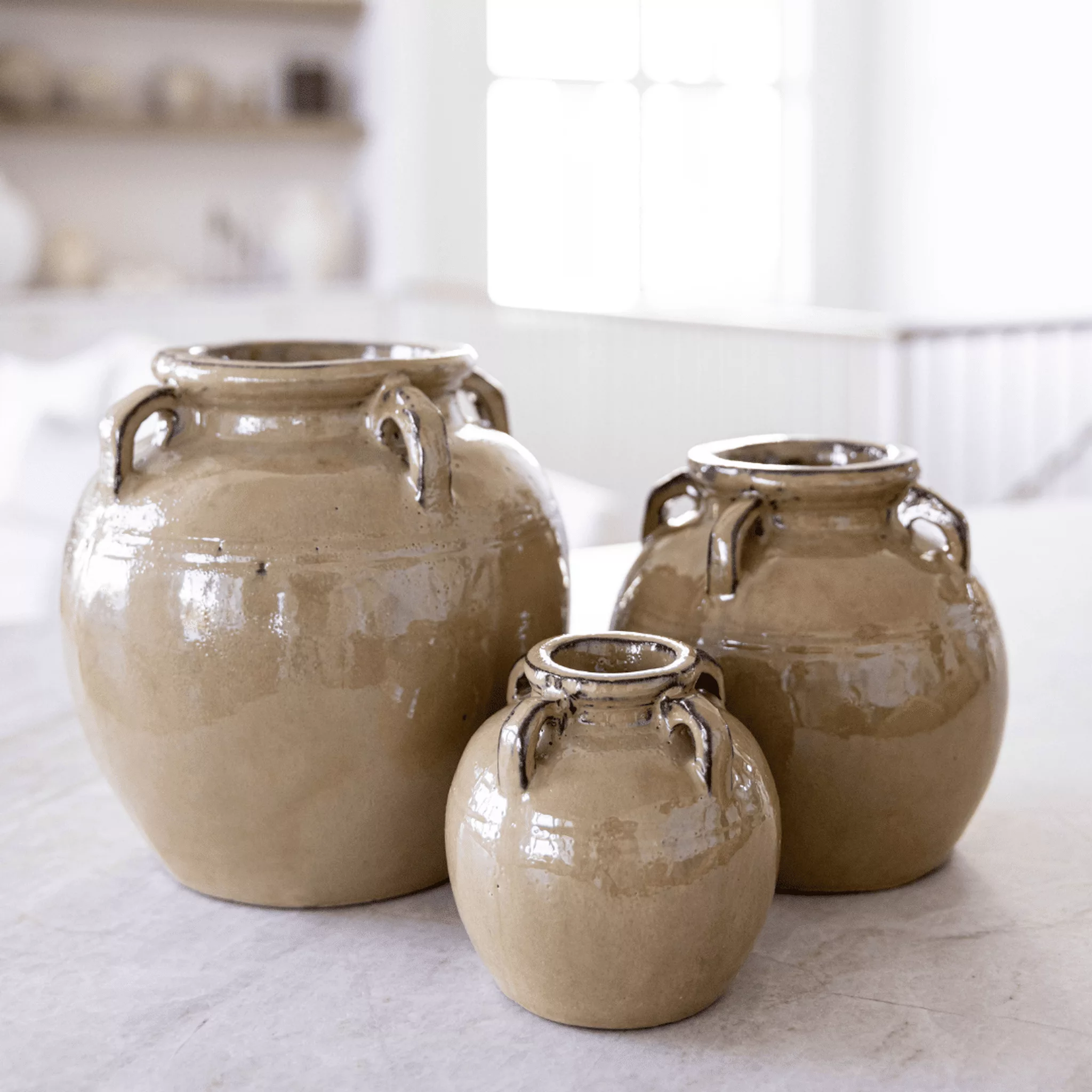 Chevalier Cream Glazed Vase With Handles - Curated Home Decor