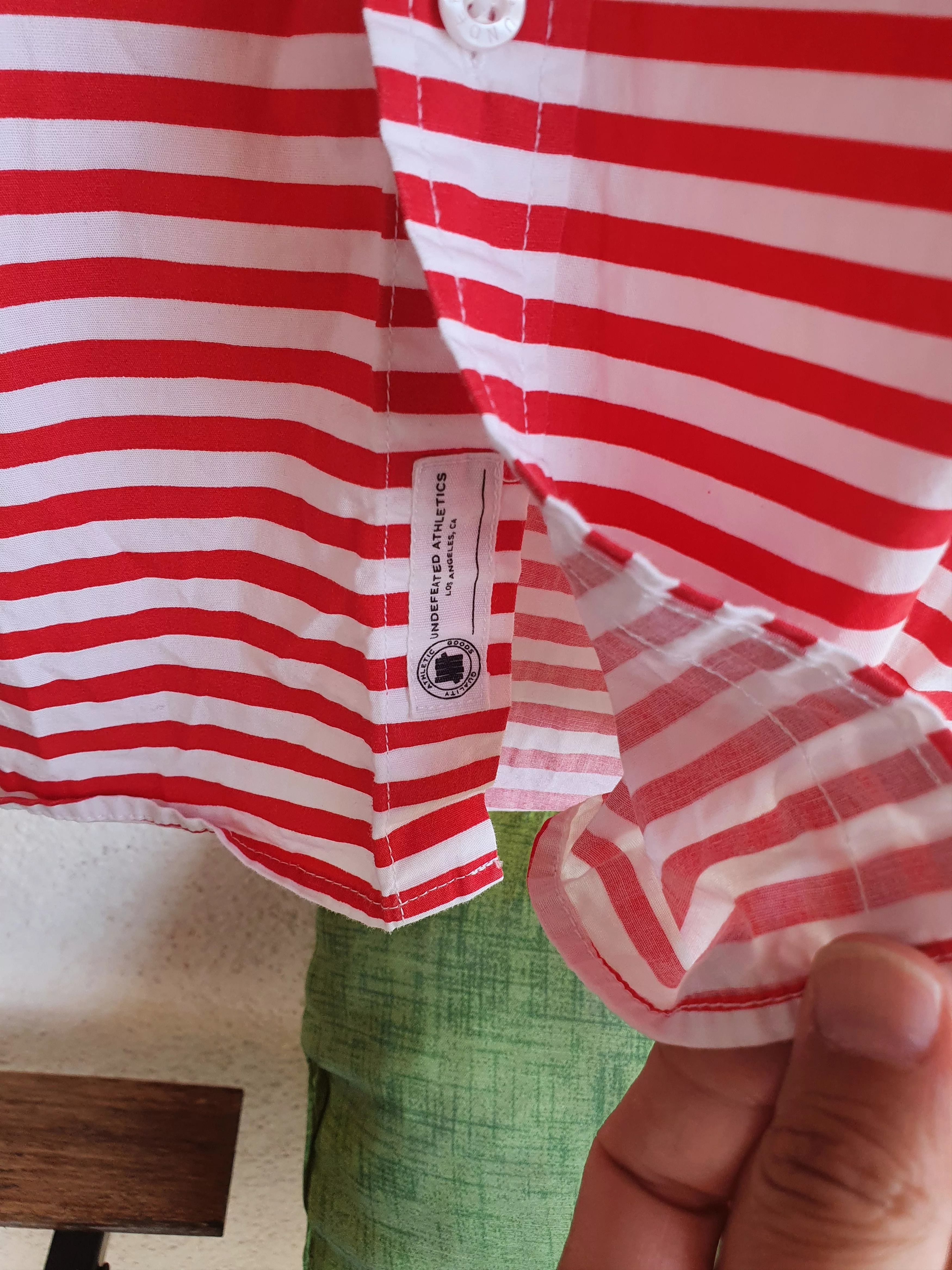 Undefeated Shirts Button Ups Undefeated Red/White striped short sleeve button up shirt,S Streetwear