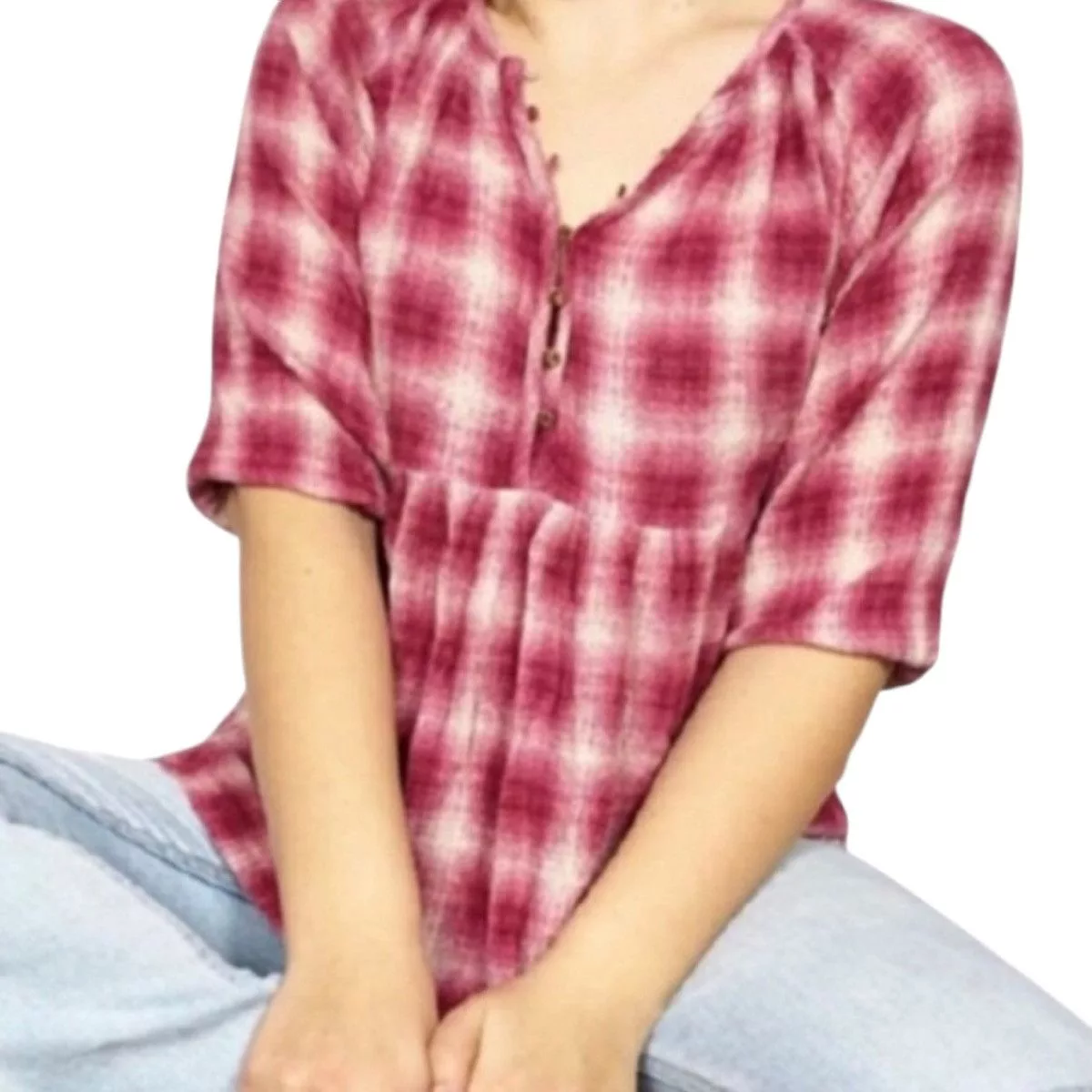 Anthropologie Blouses Anthropologie Maeve plaid peplum top Pink
