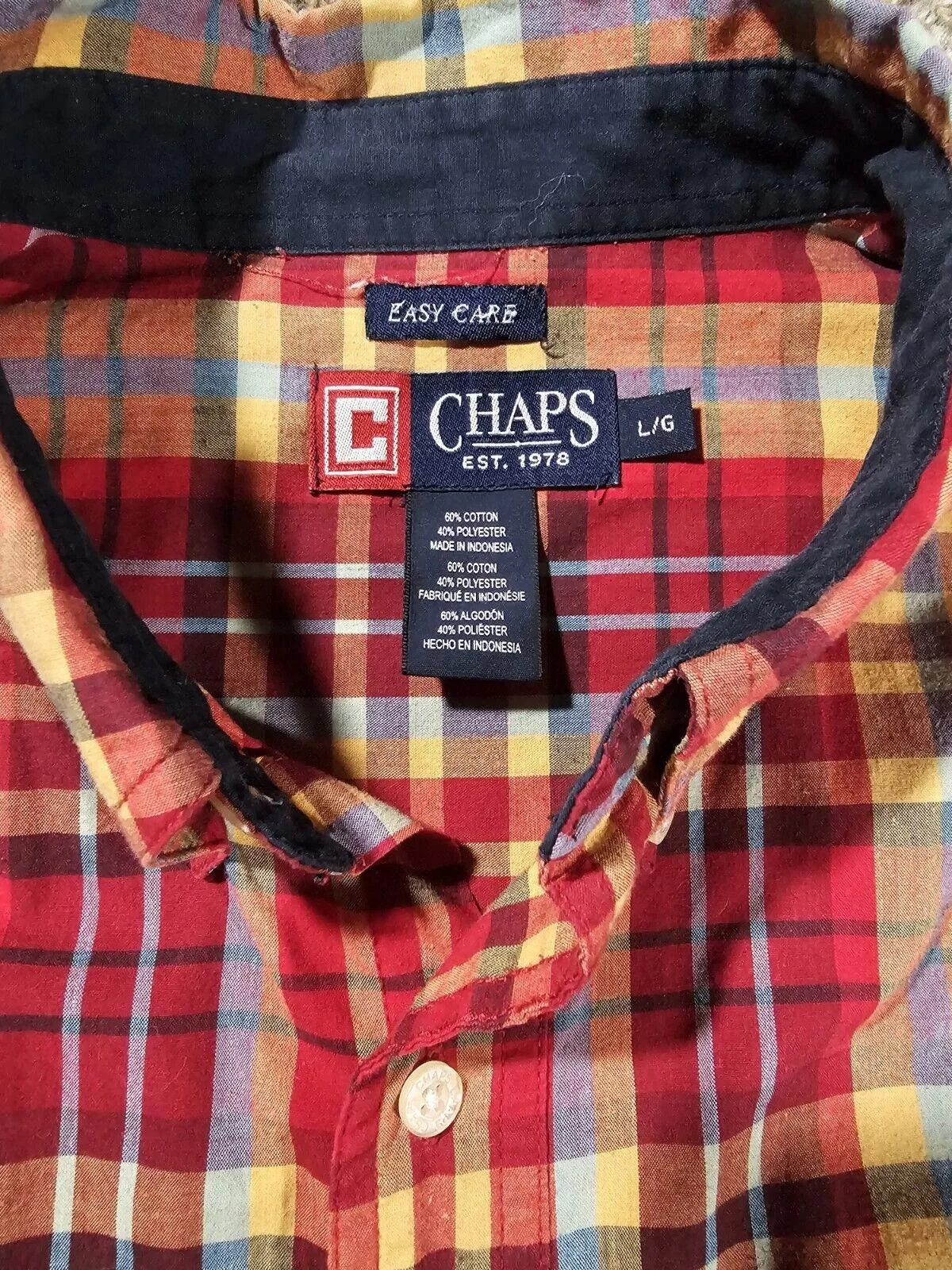 Chaps Shirts Button Ups Chaps Easy Care Mens XL Red Plaid Button Down Long Sleeve