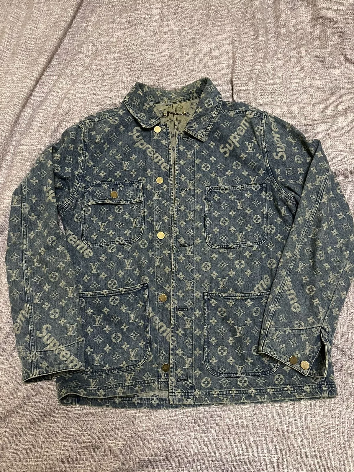 Louis Vuitton Denim Jackets Louis Vuitton × Supreme Supreme Louis Vuitton lv jacquard denim chore coat size 46 Blue