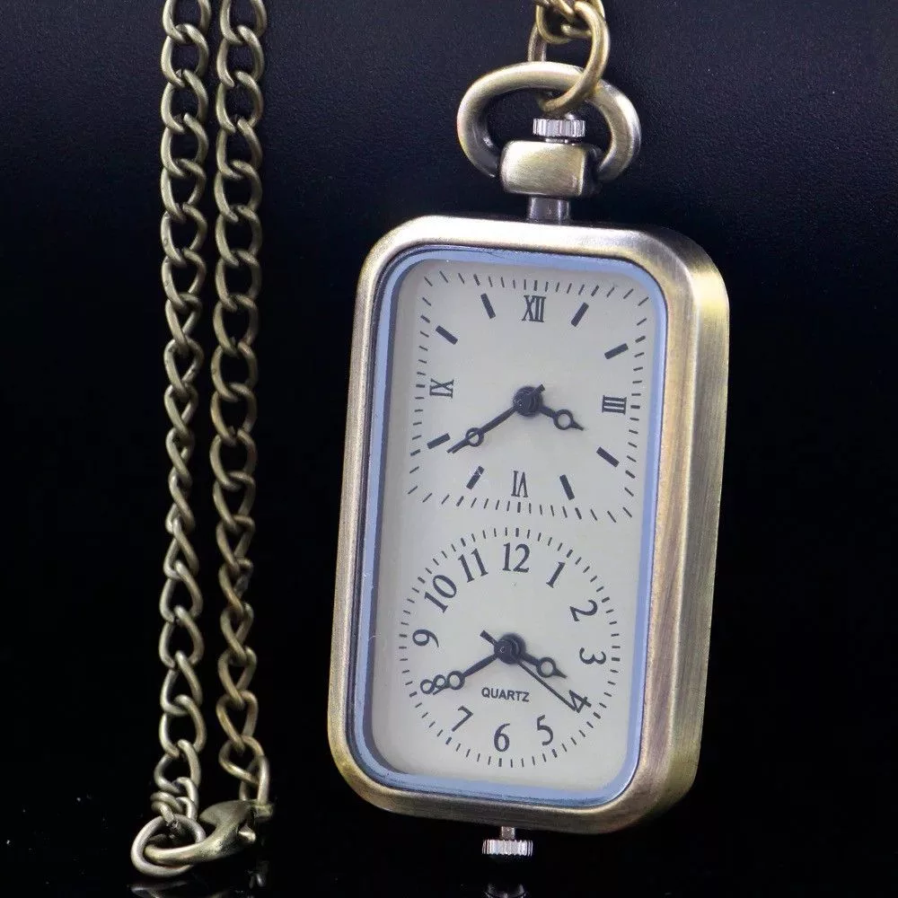 Other Miscellaneous Other Rectangular Design Pocket Watch Pendant Chain Silver