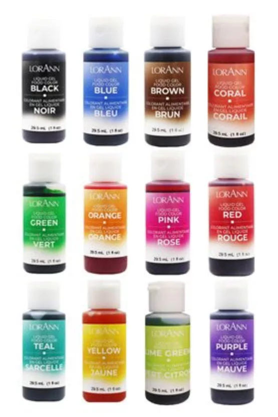 --Liquid Gel Food Coloring, 12 Assortment, 1oz