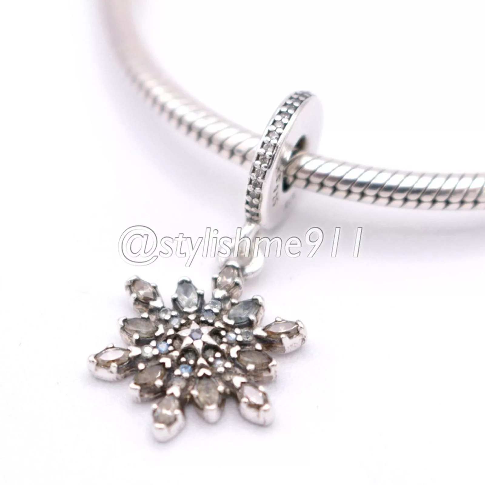 pandora Bracelets Authentic PANDORA Crystalized Snowflake Dangle - 791761NBLMX Blue