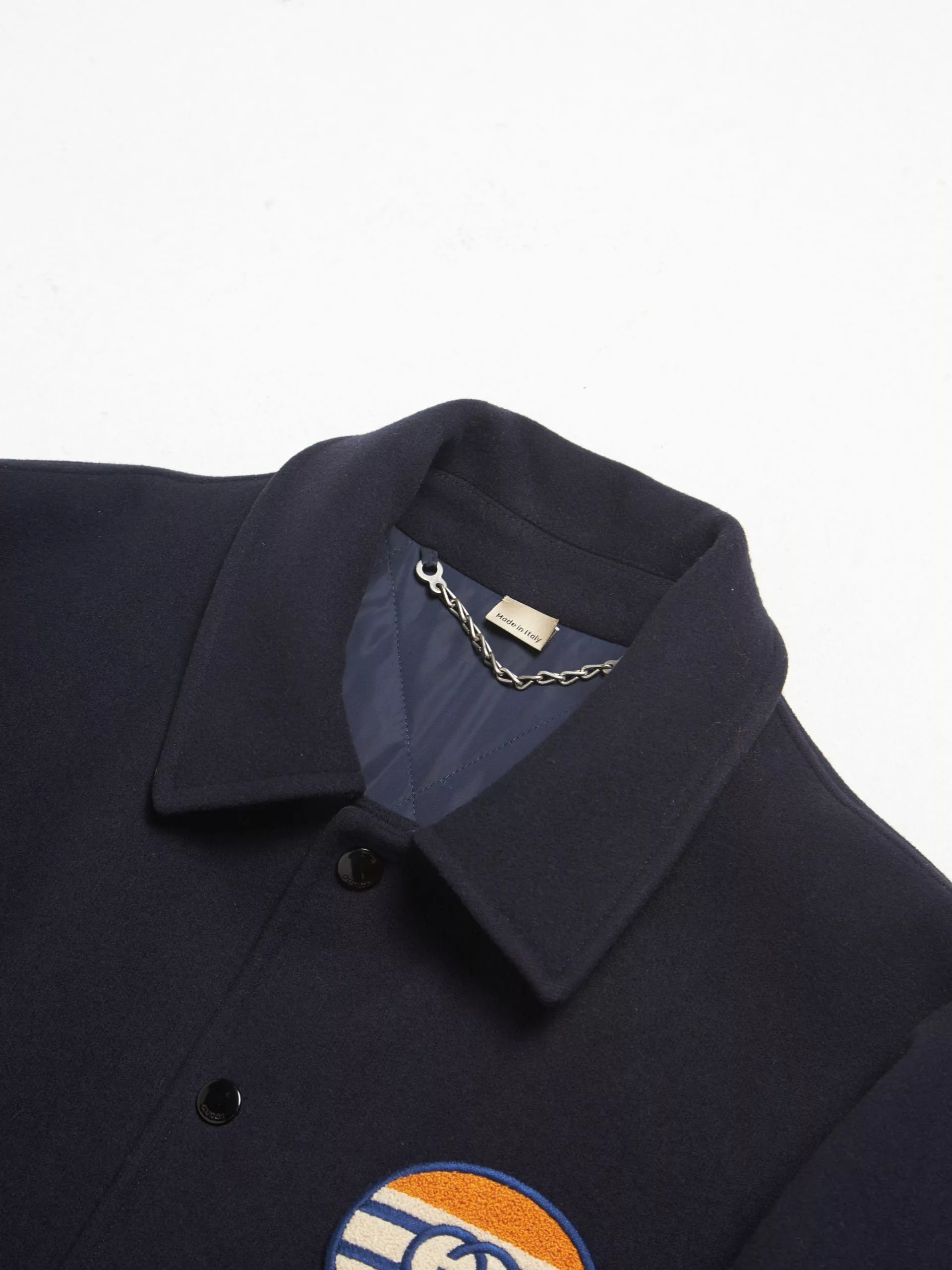 Gucci Parkas Gucci Navy Blue Logo Woolen Jacket