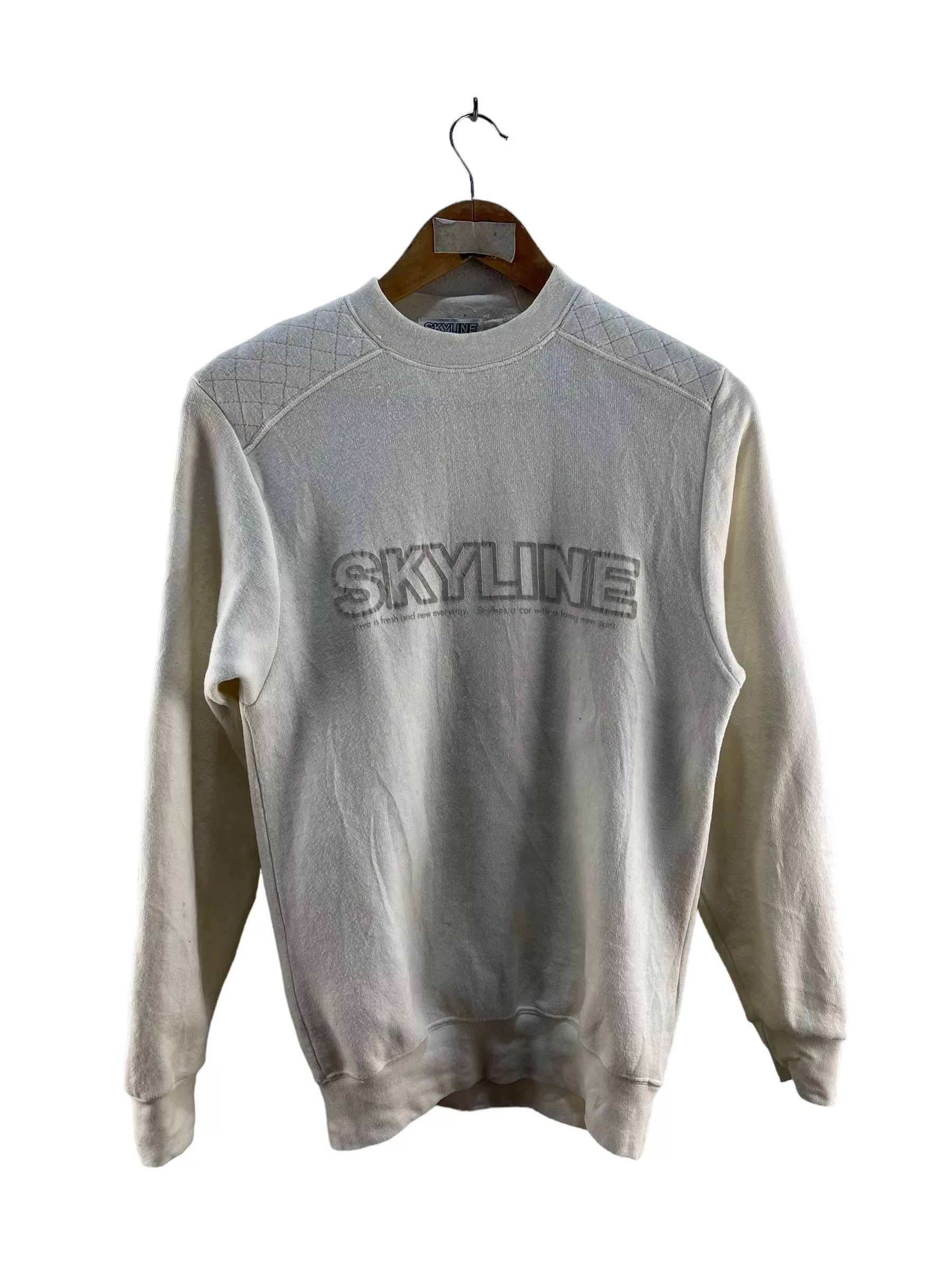 Japanese Brand Sweatshirts Japanese Brand Vintage Skyline Spellout Crewneck Sweatshirt White