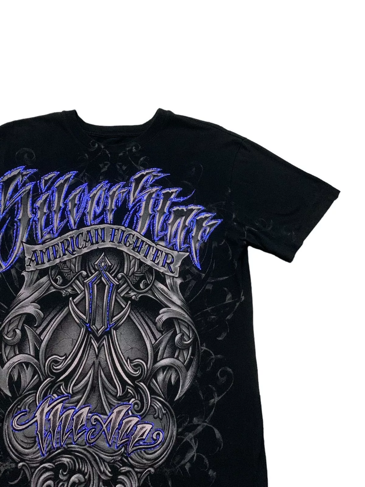 Affliction Short Sleeve T Shirts Affliction × Ed Hardy Affliction Silver Star American Fighter MMA Elites Tshirt Black Streetwear