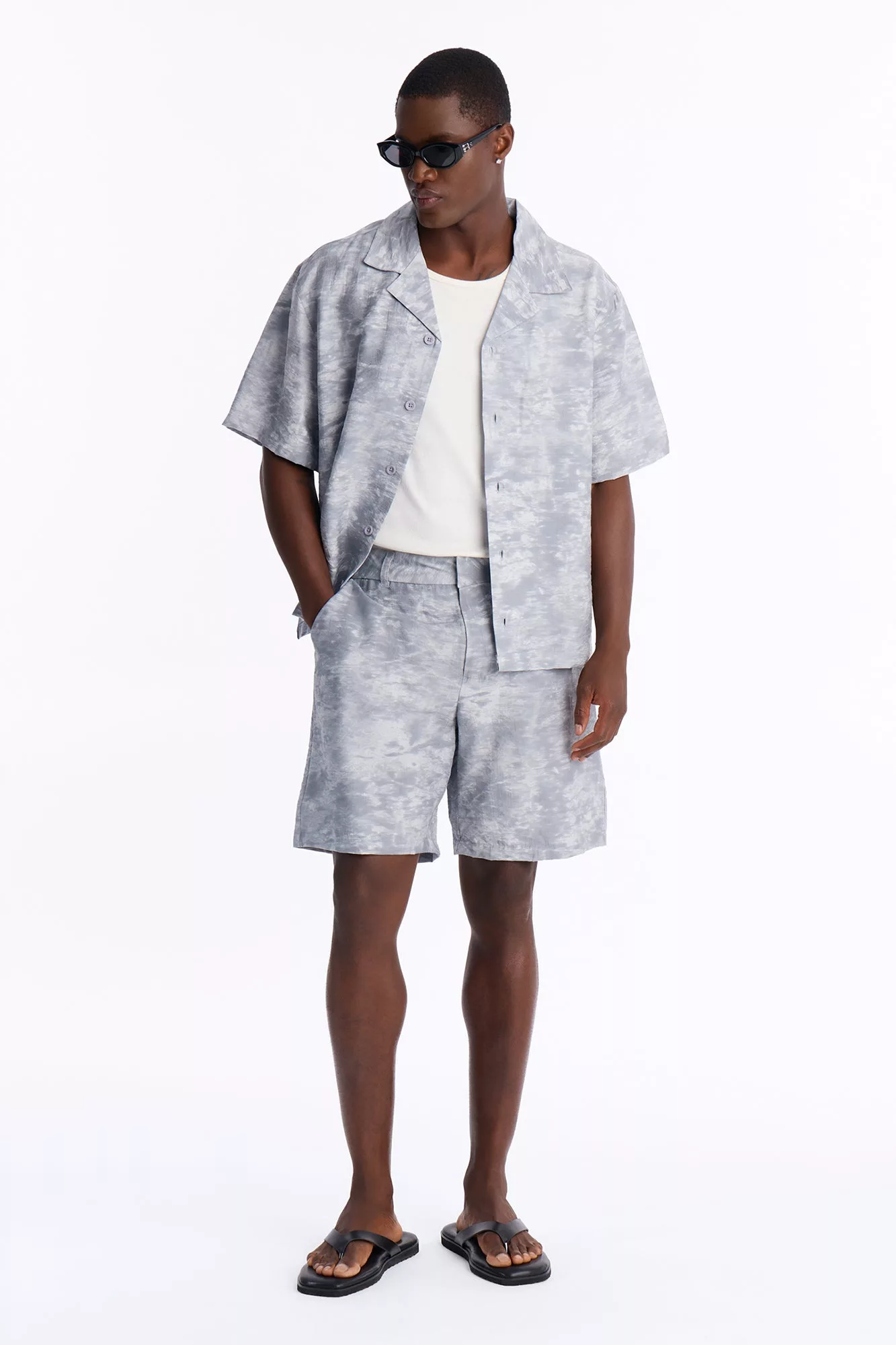 Marble Wash Relaxed Short - Grey/combo