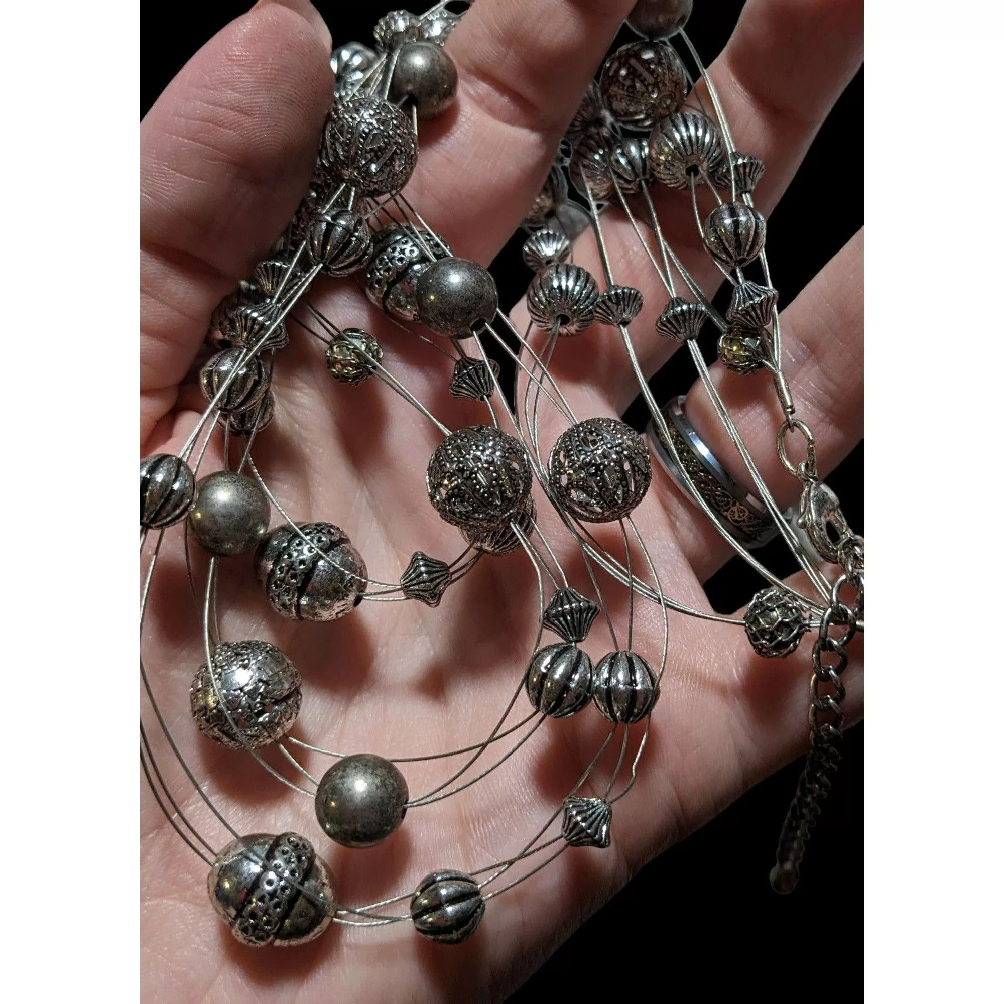 Other Necklaces Other Silver Beaded Floating Necklace