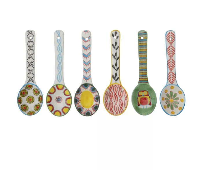 Stoneware Spoon w/ Hand-Painted Pattern