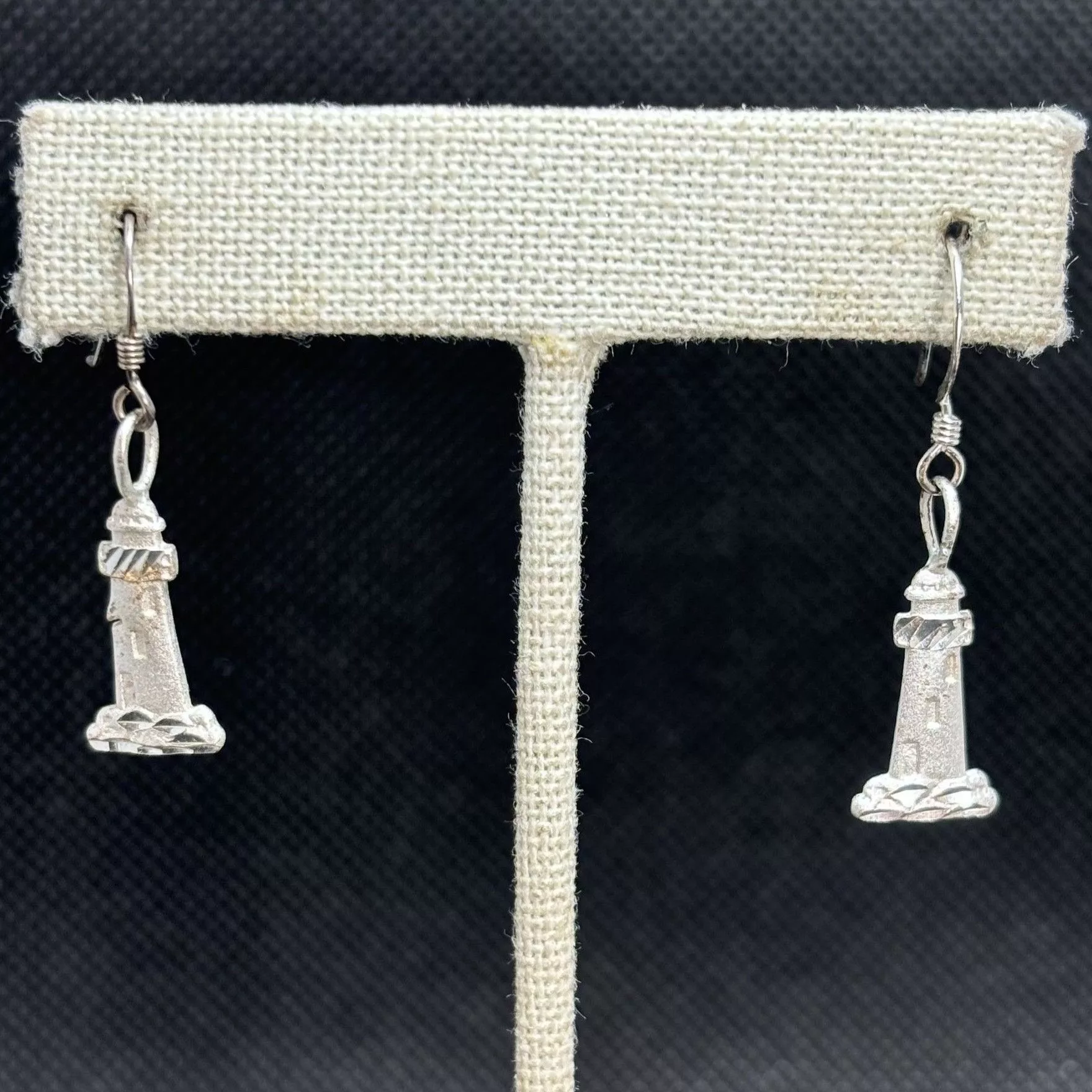 Vintage Earrings Vintage Sterling Silver 925 Lighthouse Dangle Earrings Satin Finish