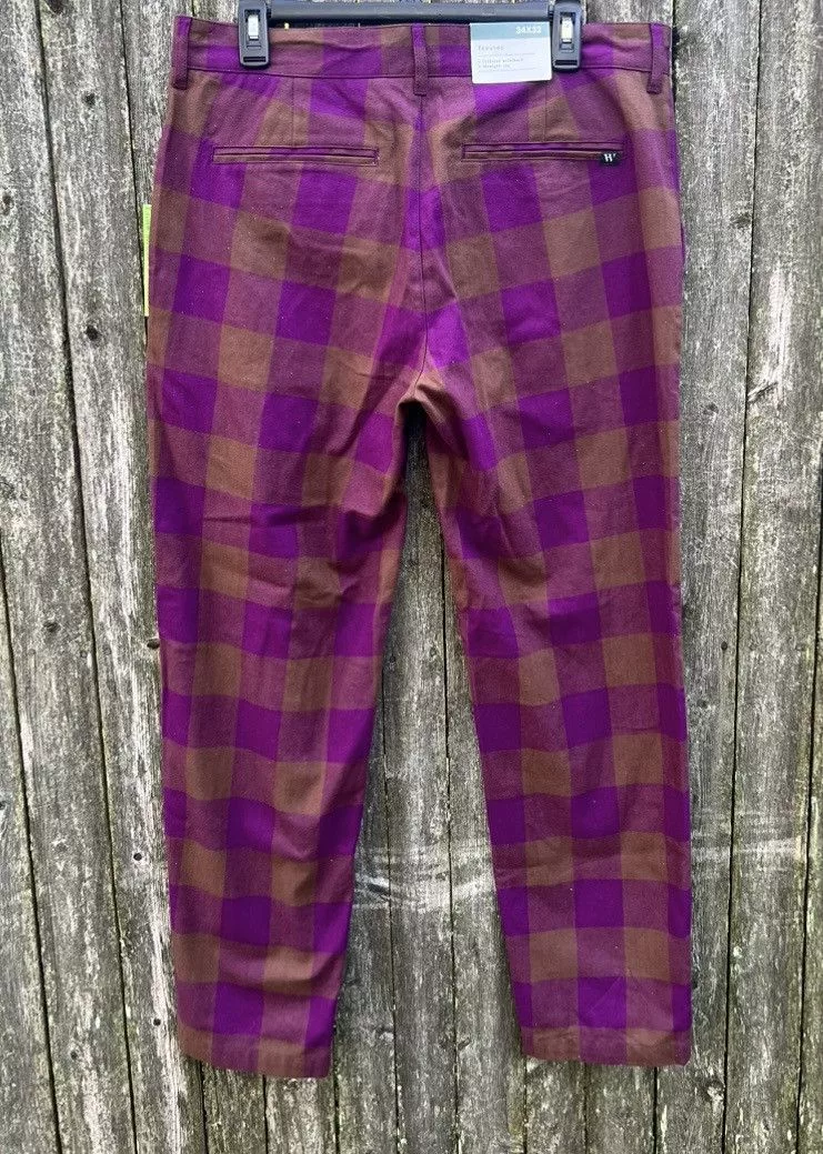 Designer Casual Pants Designer × Other Houston White Gingham Checkered Pants 34x32 Purple Streetwear