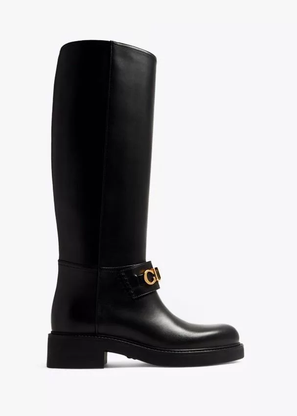 Gucci Miscellaneous Gucci Big Logo Leather Boots SIZE 38 Black