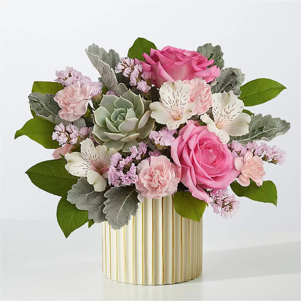 Dusty Rose Bouquet with Ivory Vase