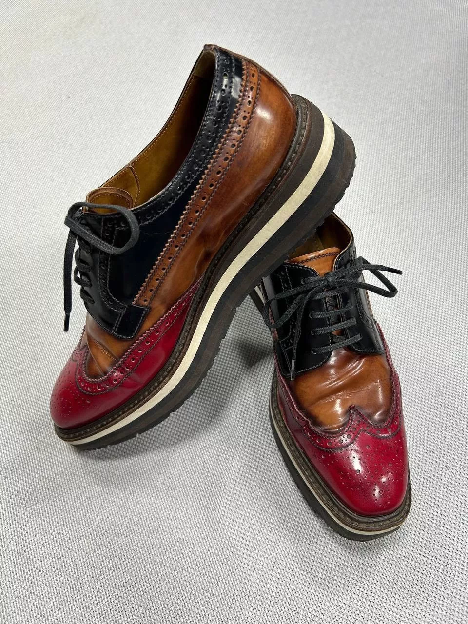 Prada Casual Leather Shoes Prada Platform Derby Shoes Red